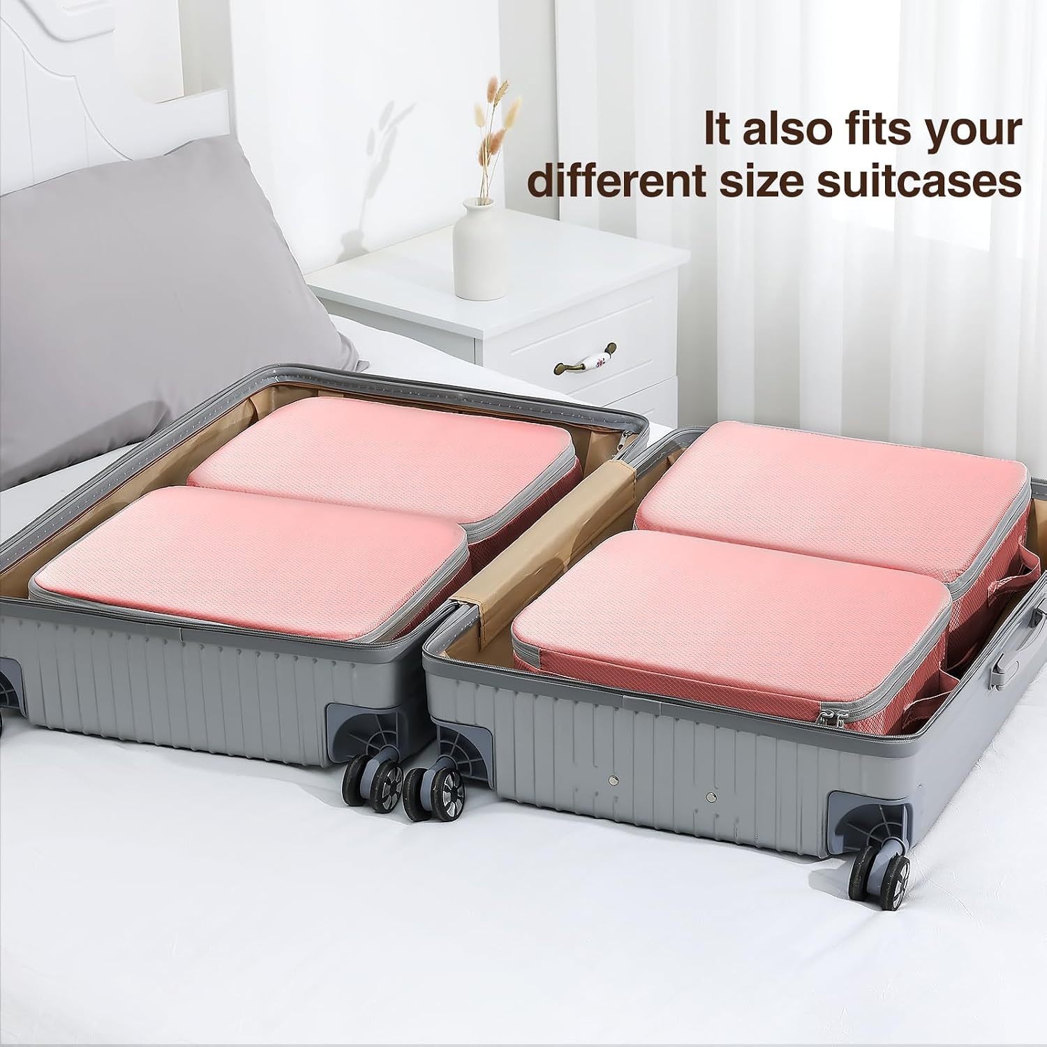 image:imageDIMJ Clothes Storage Bag 8 Pack 19L Compression Storage Bags for Sweater Closet Sheet Storage Organizer with Window Handle Compression Packing Cubes Space Saver Storage Bags with ZipperPink