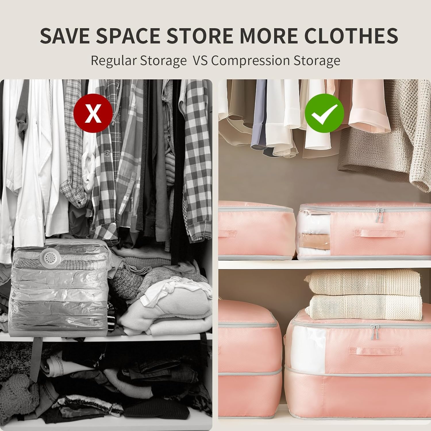 image:imageDIMJ Clothes Storage Bag 8 Pack 19L Compression Storage Bags for Sweater Closet Sheet Storage Organizer with Window Handle Compression Packing Cubes Space Saver Storage Bags with ZipperPink