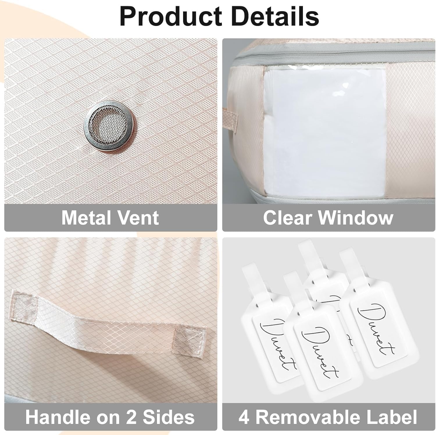 image:imageDIMJ Clothes Storage Bag 8 Pack 19L Compression Storage Bags for Sweater Closet Sheet Storage Organizer with Window Handle Compression Packing Cubes Space Saver Storage Bags with ZipperBeige