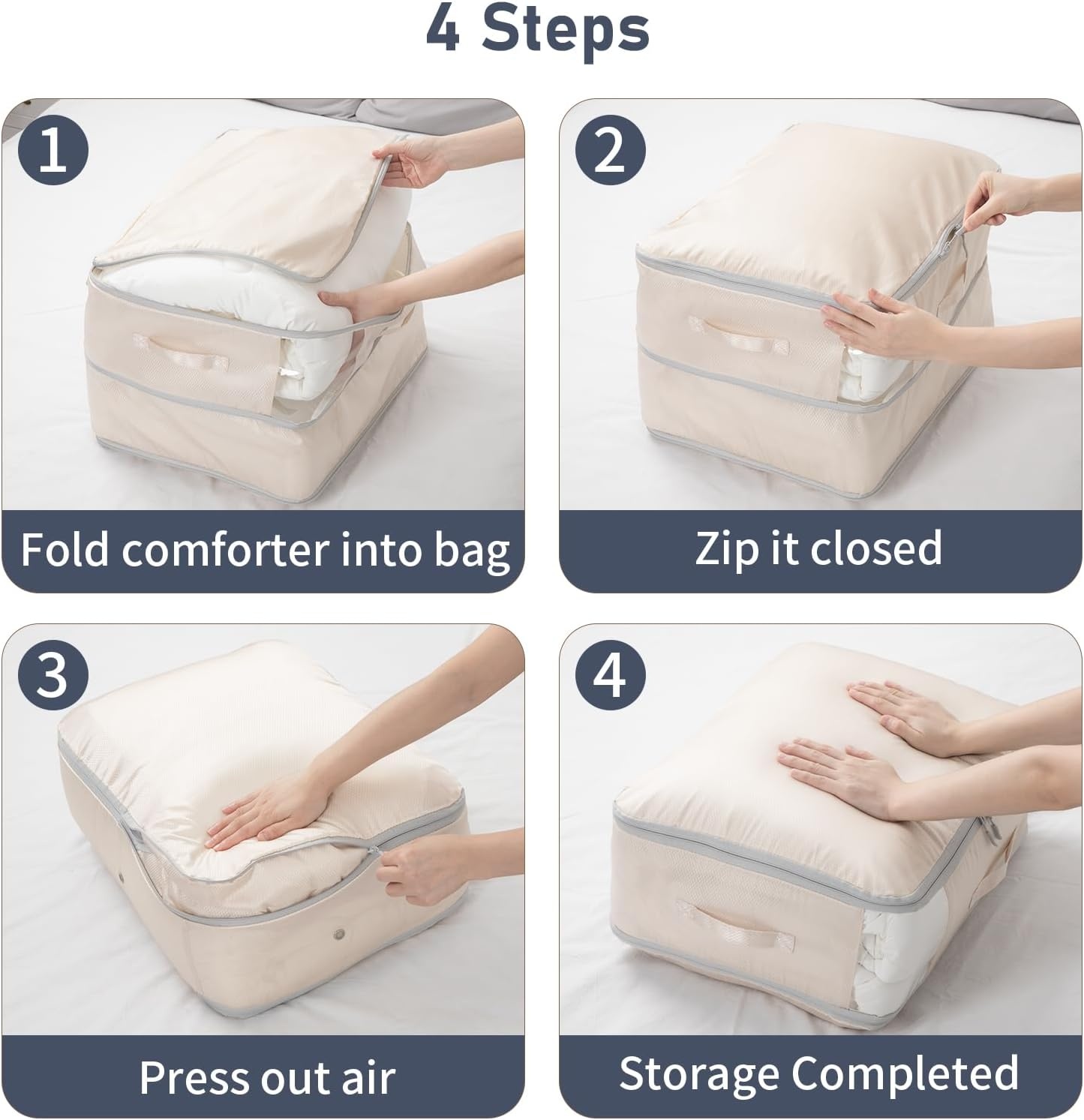 image:imageDIMJ Clothes Storage Bag 8 Pack 19L Compression Storage Bags for Sweater Closet Sheet Storage Organizer with Window Handle Compression Packing Cubes Space Saver Storage Bags with ZipperBeige