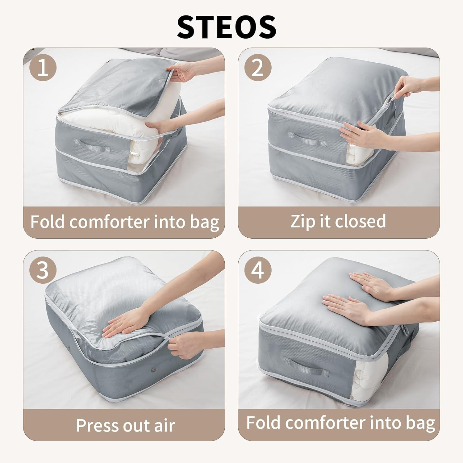 image:imageDIMJ Clothes Storage Bag 8 Pack 19L Compression Storage Bags for Sweater Closet Sheet Storage Organizer with Window Handle Compression Packing Cubes Space Saver Storage Bags with ZipperGray