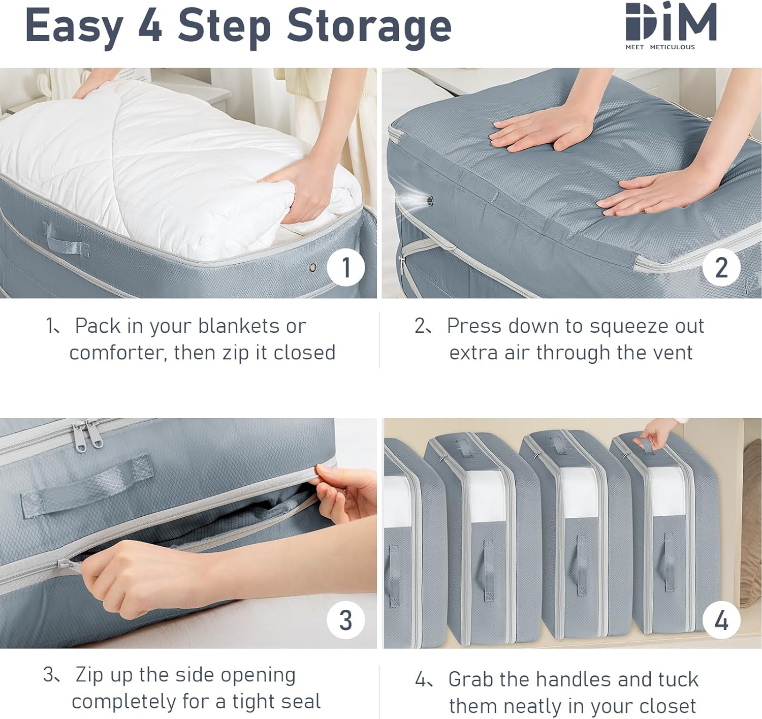 image:imageDIMJ Clothes Storage Bag 8 Pack 19L Compression Storage Bags for Sweater Closet Sheet Storage Organizer with Window Handle Compression Packing Cubes Space Saver Storage Bags with ZipperGray