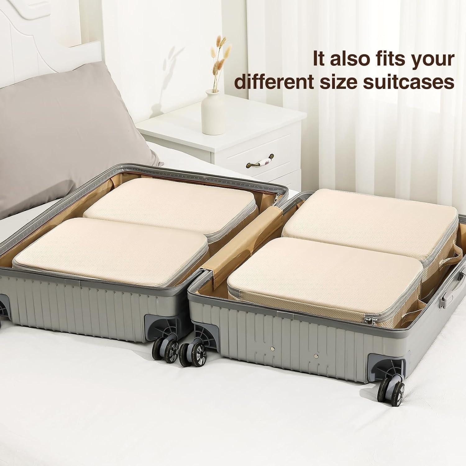 image:imageDIMJ Clothes Storage Bag 8 Pack 19L Compression Storage Bags for Sweater Closet Sheet Storage Organizer with Window Handle Compression Packing Cubes Space Saver Storage Bags with ZipperBeige