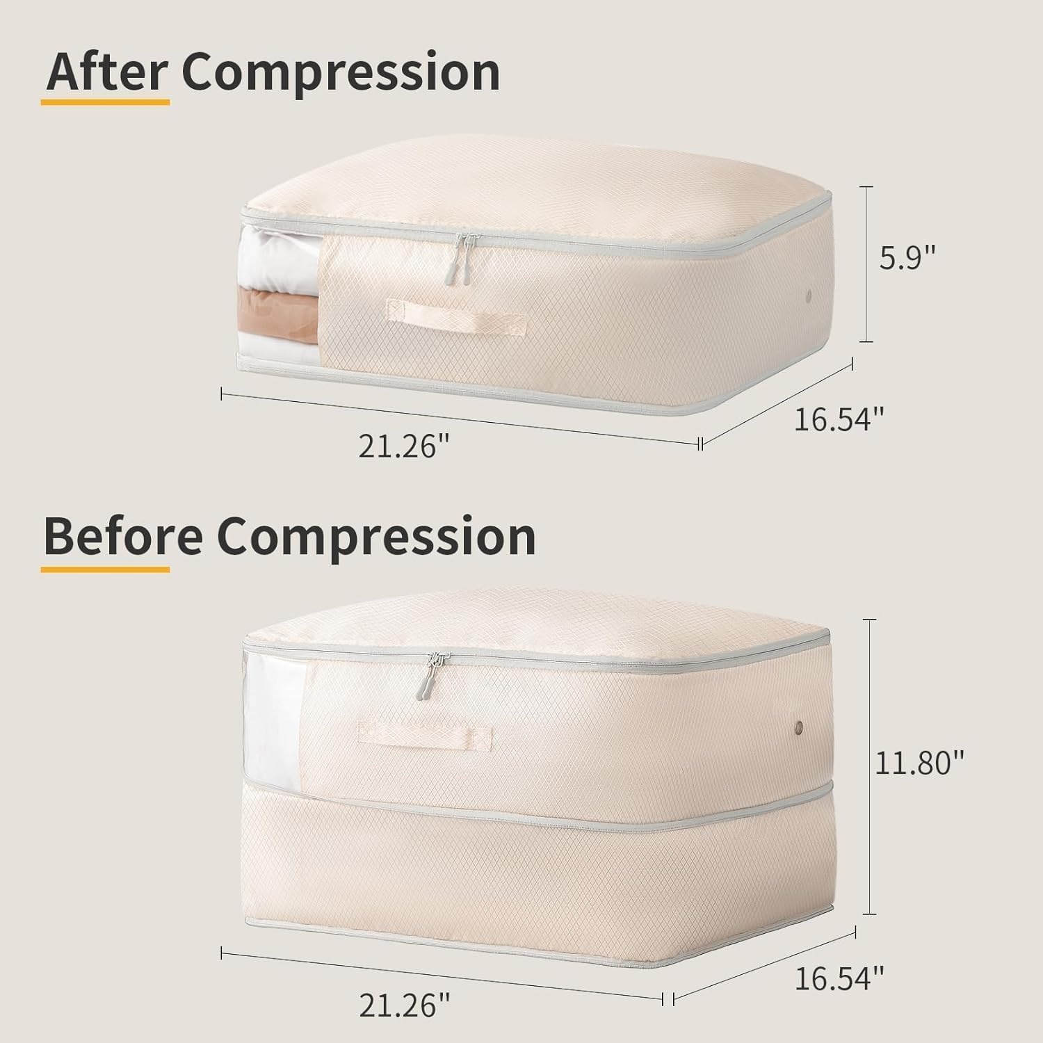 image:imageDIMJ Clothes Storage Bag 8 Pack 19L Compression Storage Bags for Sweater Closet Sheet Storage Organizer with Window Handle Compression Packing Cubes Space Saver Storage Bags with ZipperBeige