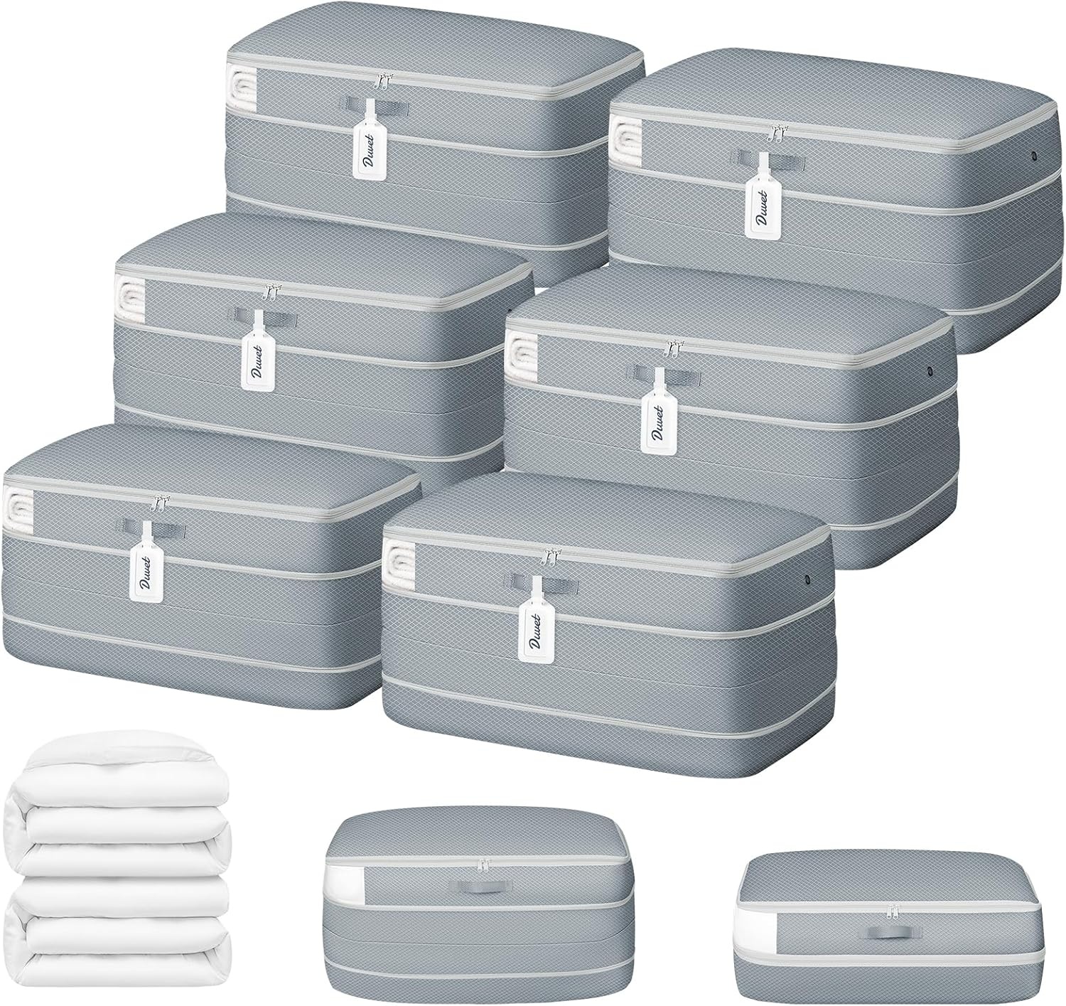 image:imageDIMJ Clothes Storage Bag 8 Pack 19L Compression Storage Bags for Sweater Closet Sheet Storage Organizer with Window Handle Compression Packing Cubes Space Saver Storage Bags with ZipperGray