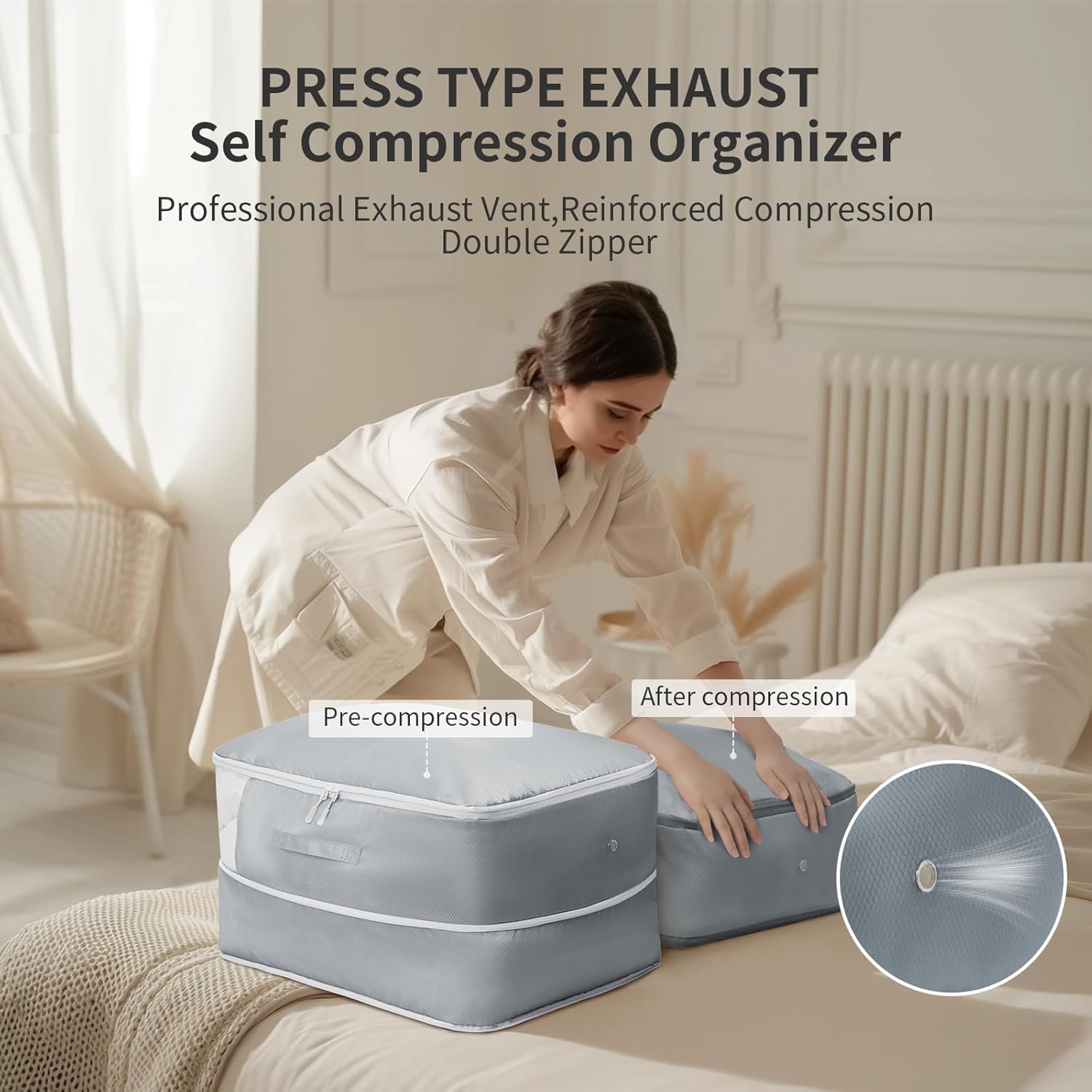 image:imageDIMJ Clothes Storage Bag 8 Pack 19L Compression Storage Bags for Sweater Closet Sheet Storage Organizer with Window Handle Compression Packing Cubes Space Saver Storage Bags with ZipperGray
