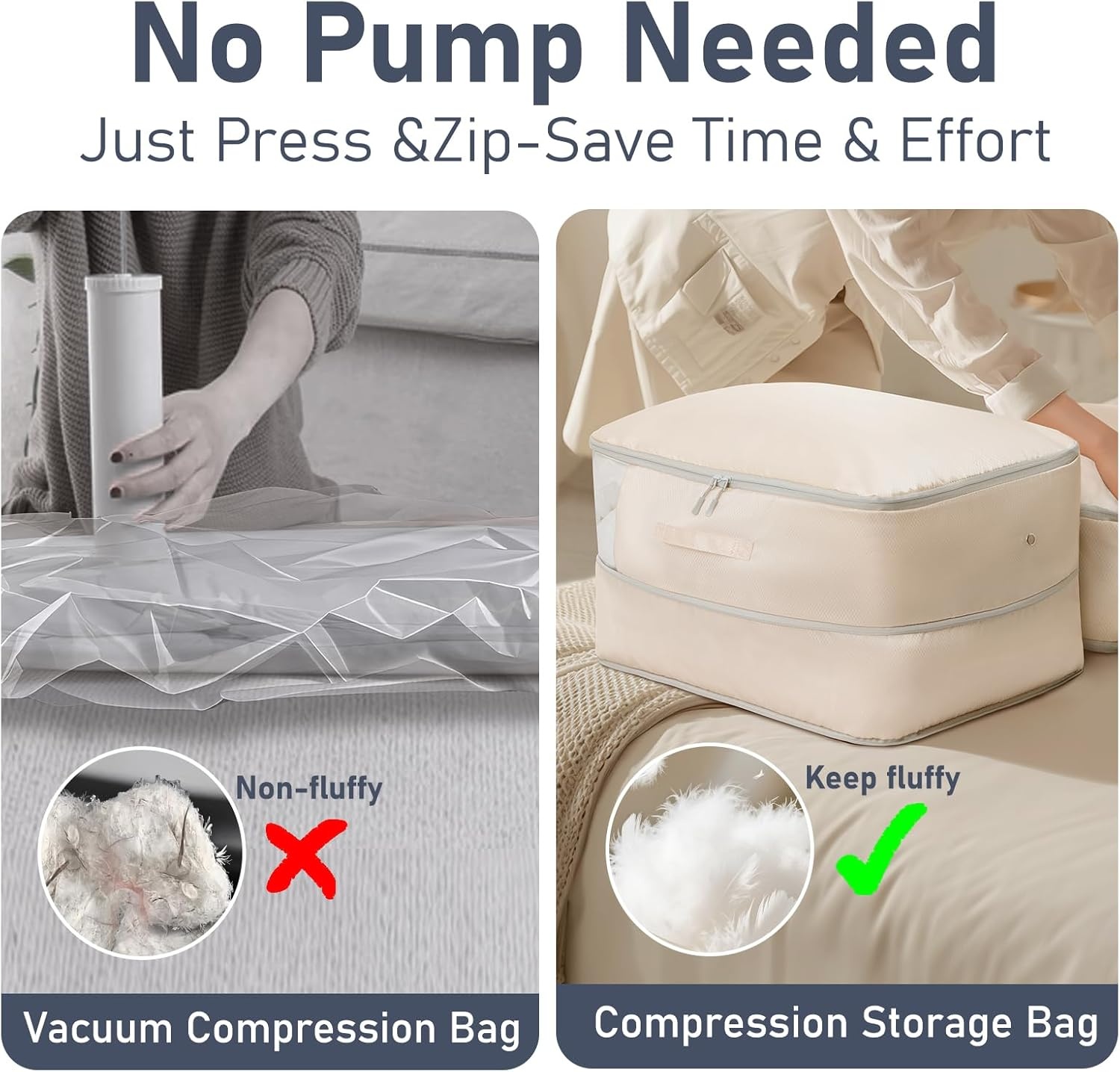 image:imageDIMJ Clothes Storage Bag 8 Pack 19L Compression Storage Bags for Sweater Closet Sheet Storage Organizer with Window Handle Compression Packing Cubes Space Saver Storage Bags with ZipperBeige