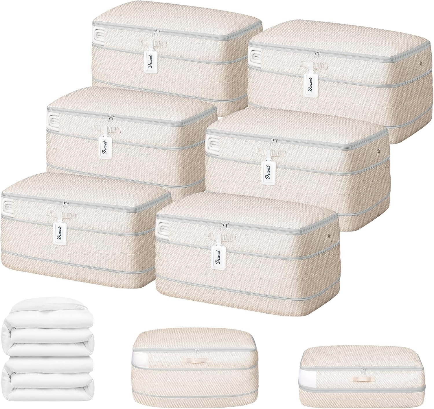 image:imageDIMJ Clothes Storage Bag 8 Pack 19L Compression Storage Bags for Sweater Closet Sheet Storage Organizer with Window Handle Compression Packing Cubes Space Saver Storage Bags with ZipperNavy Blue