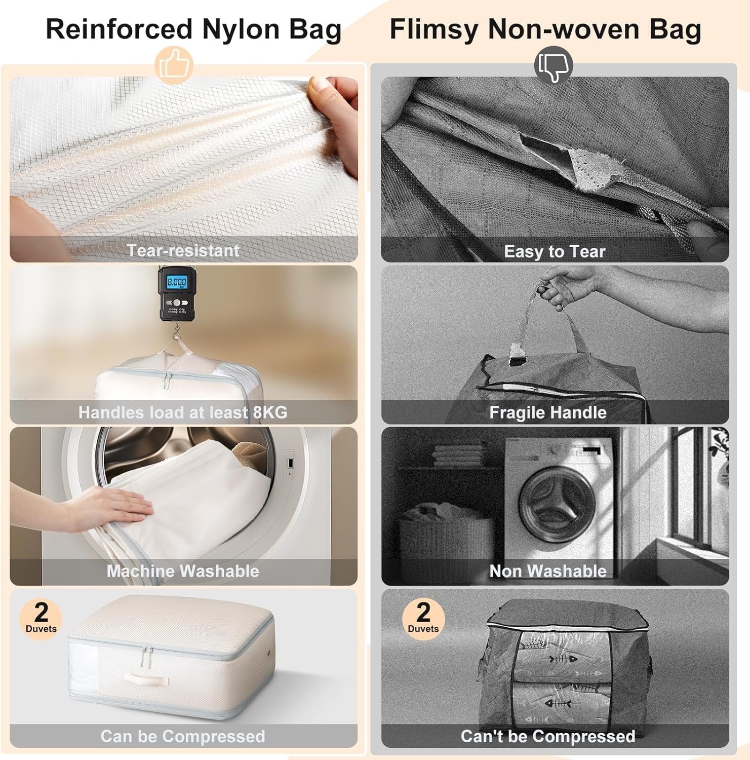 image:imageDIMJ Clothes Storage Bag 8 Pack 19L Compression Storage Bags for Sweater Closet Sheet Storage Organizer with Window Handle Compression Packing Cubes Space Saver Storage Bags with ZipperBeige