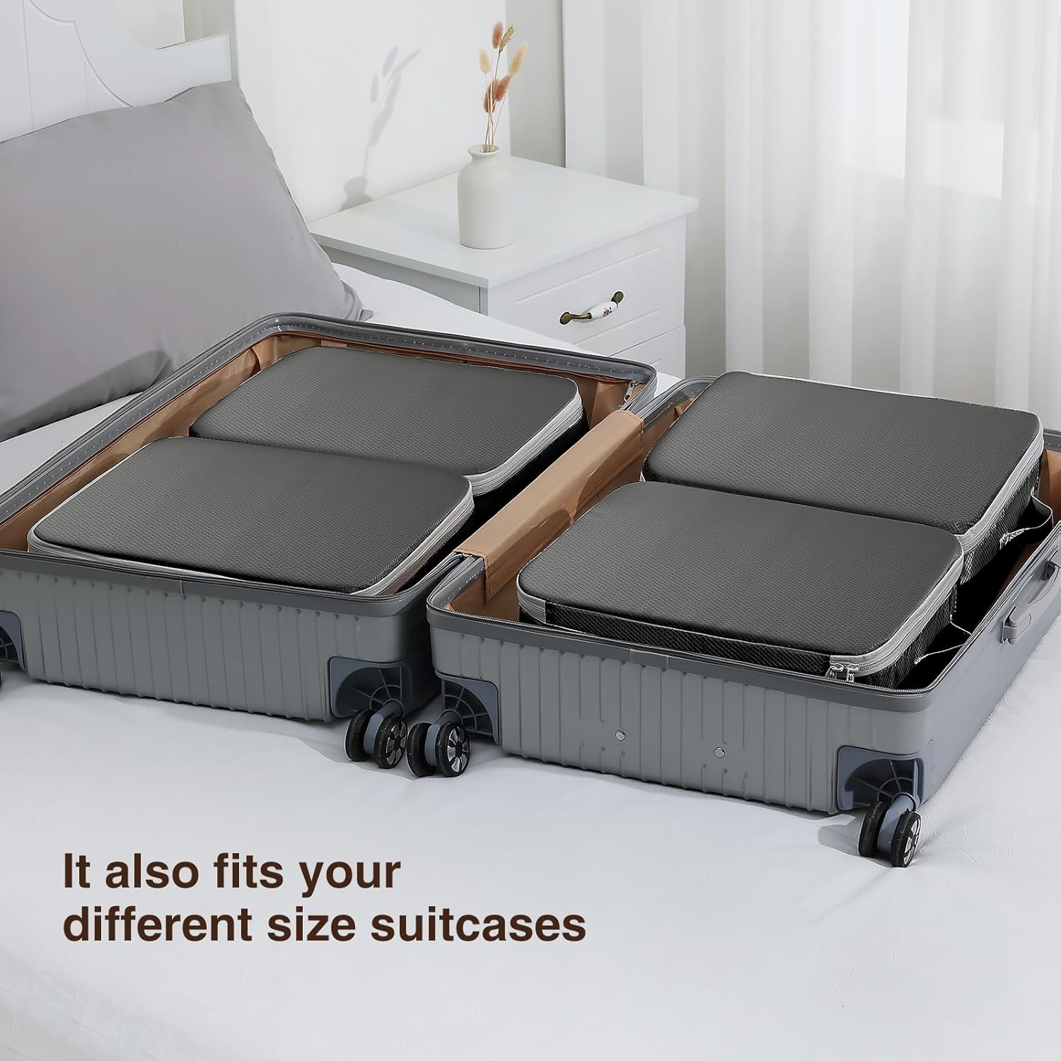 image:imageDIMJ Clothes Storage Bag 8 Pack 19L Compression Storage Bags for Sweater Closet Sheet Storage Organizer with Window Handle Compression Packing Cubes Space Saver Storage Bags with ZipperBlack