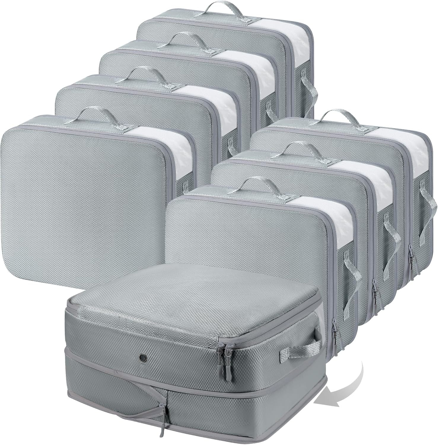 image:imageDIMJ Clothes Storage Bag 8 Pack 19L Compression Storage Bags for Sweater Closet Sheet Storage Organizer with Window Handle Compression Packing Cubes Space Saver Storage Bags with ZipperGray