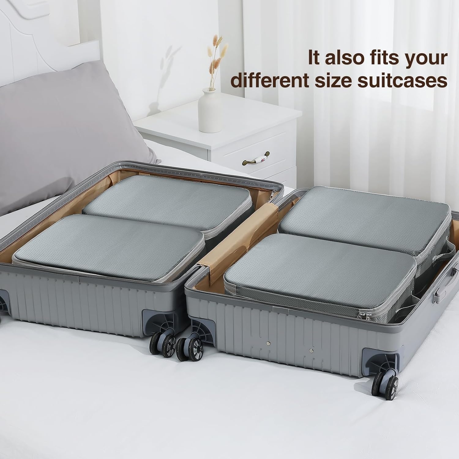 image:imageDIMJ Clothes Storage Bag 8 Pack 19L Compression Storage Bags for Sweater Closet Sheet Storage Organizer with Window Handle Compression Packing Cubes Space Saver Storage Bags with ZipperGray