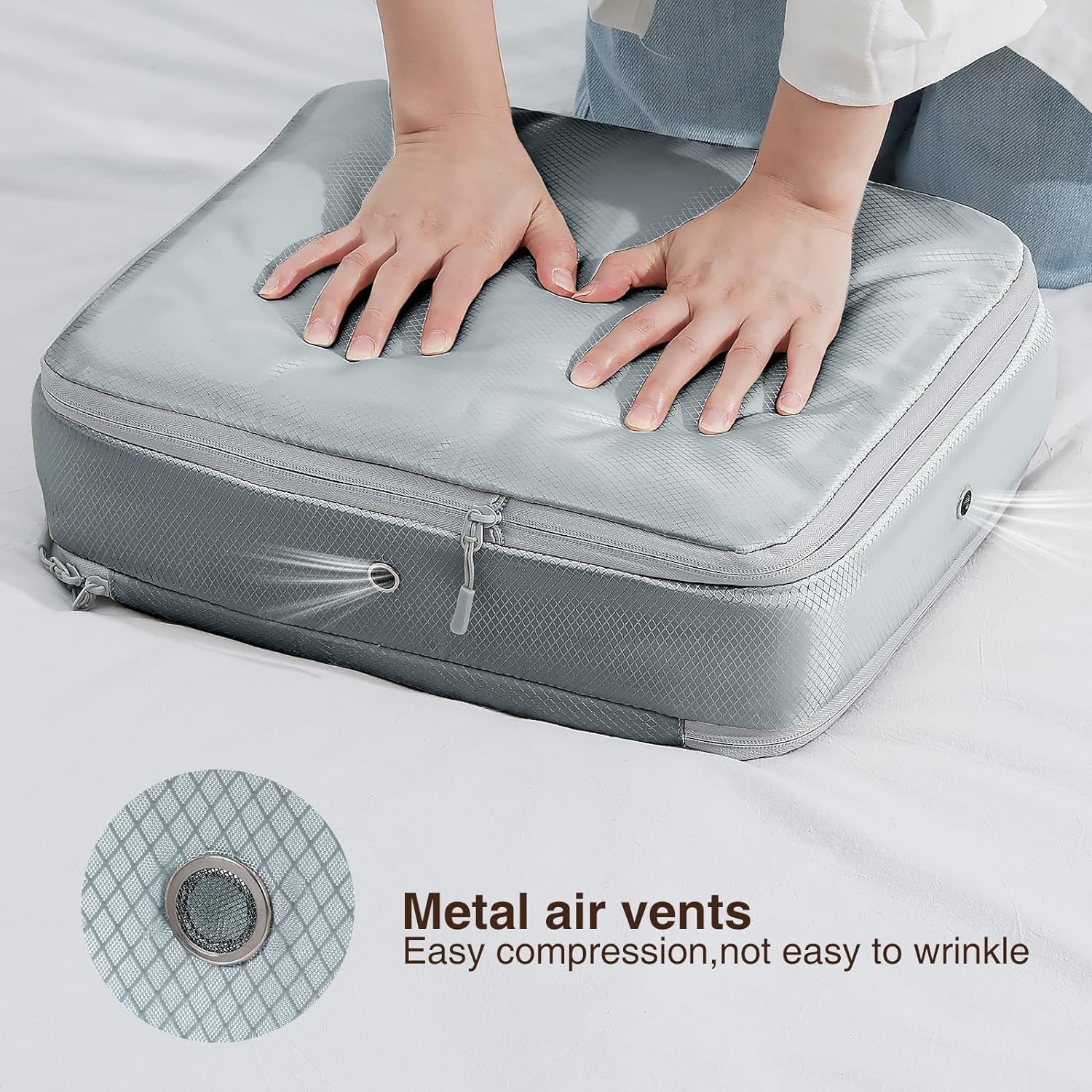 image:imageDIMJ Clothes Storage Bag 8 Pack 19L Compression Storage Bags for Sweater Closet Sheet Storage Organizer with Window Handle Compression Packing Cubes Space Saver Storage Bags with ZipperGray