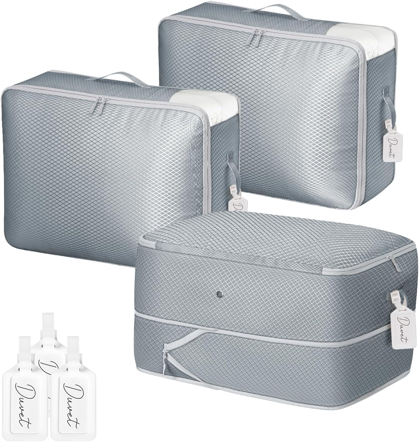 image:imageDIMJ Clothes Storage Bag 8 Pack 19L Compression Storage Bags for Sweater Closet Sheet Storage Organizer with Window Handle Compression Packing Cubes Space Saver Storage Bags with ZipperGray
