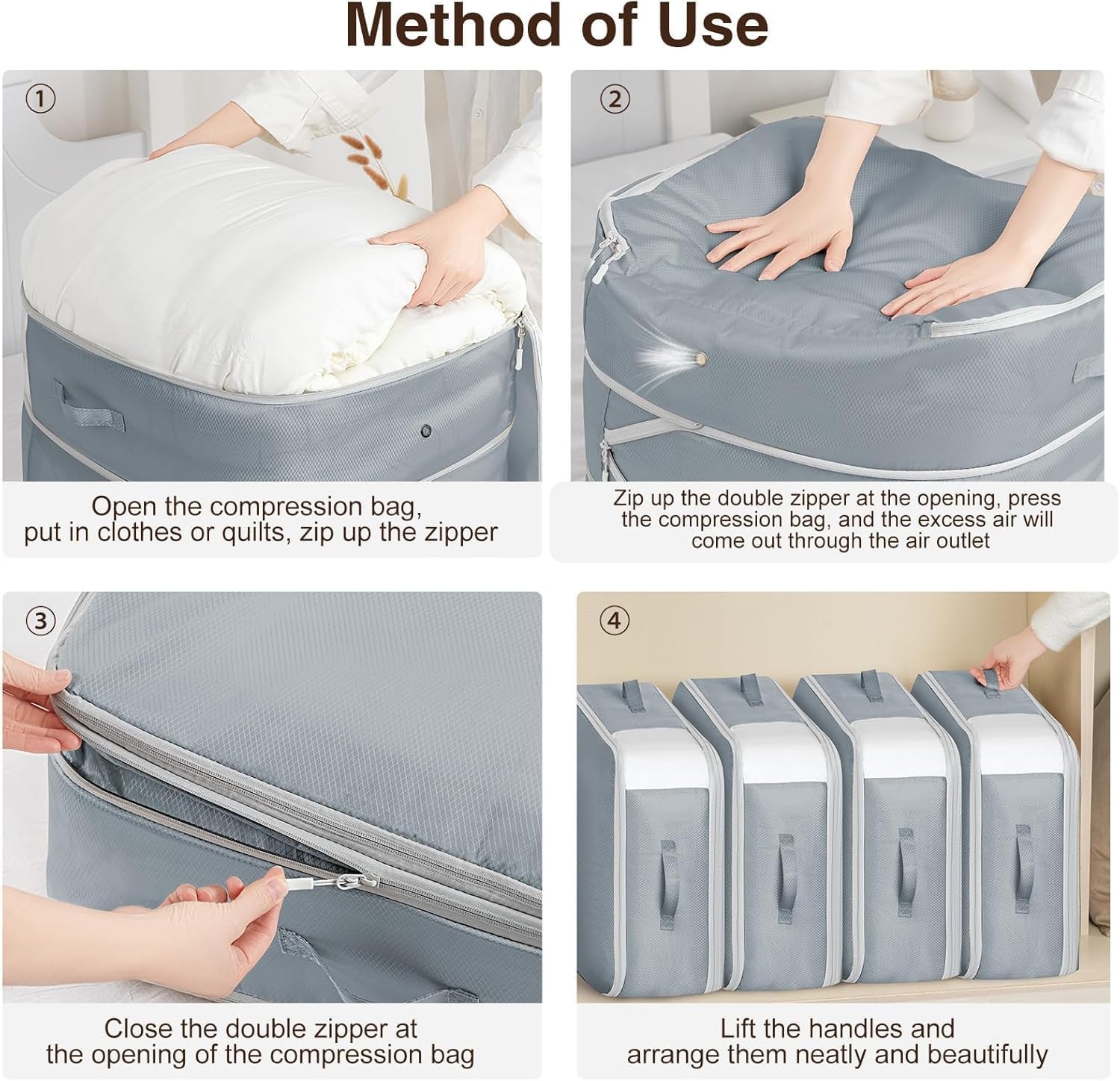 image:imageDIMJ Clothes Storage Bag 8 Pack 19L Compression Storage Bags for Sweater Closet Sheet Storage Organizer with Window Handle Compression Packing Cubes Space Saver Storage Bags with ZipperGray