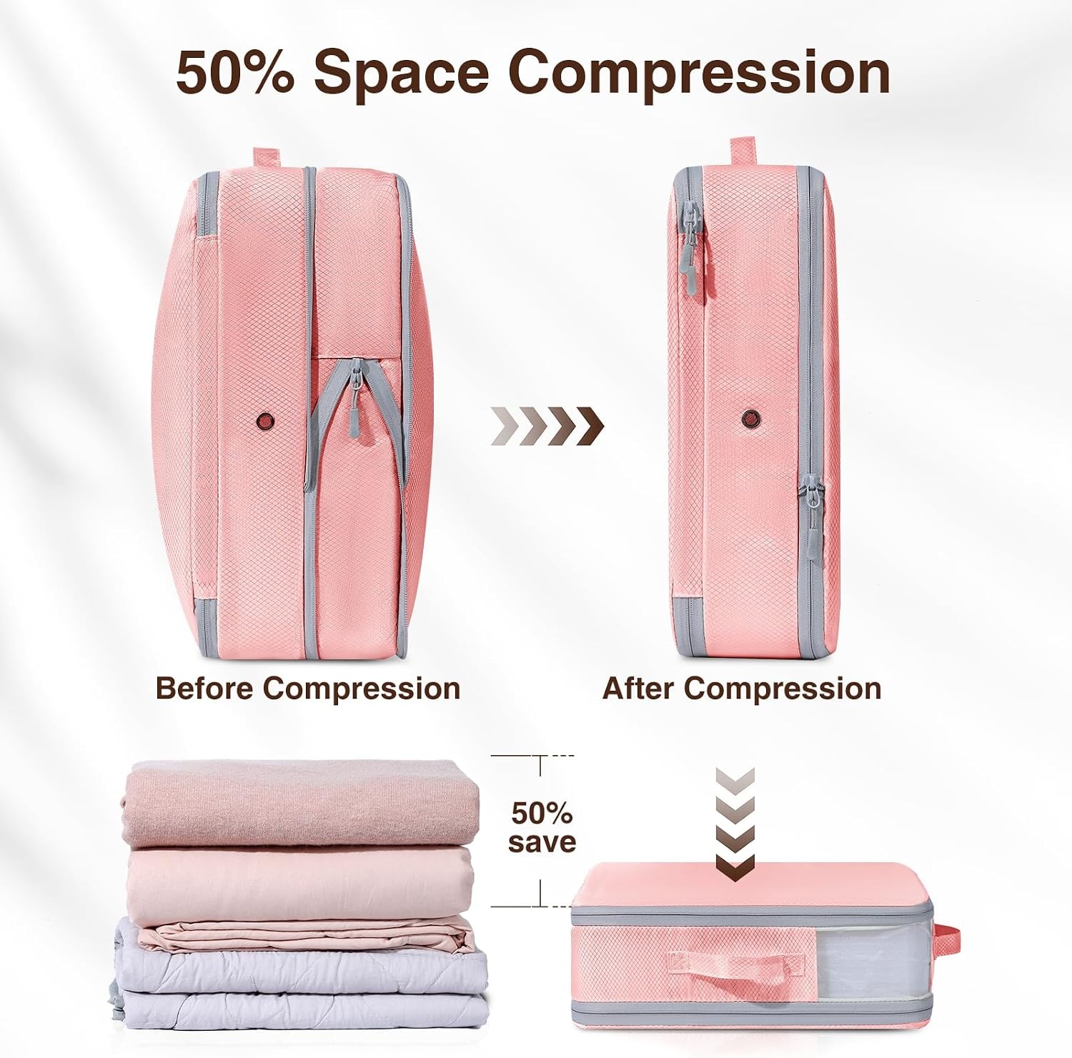 image:imageDIMJ Clothes Storage Bag 8 Pack 19L Compression Storage Bags for Sweater Closet Sheet Storage Organizer with Window Handle Compression Packing Cubes Space Saver Storage Bags with ZipperPink