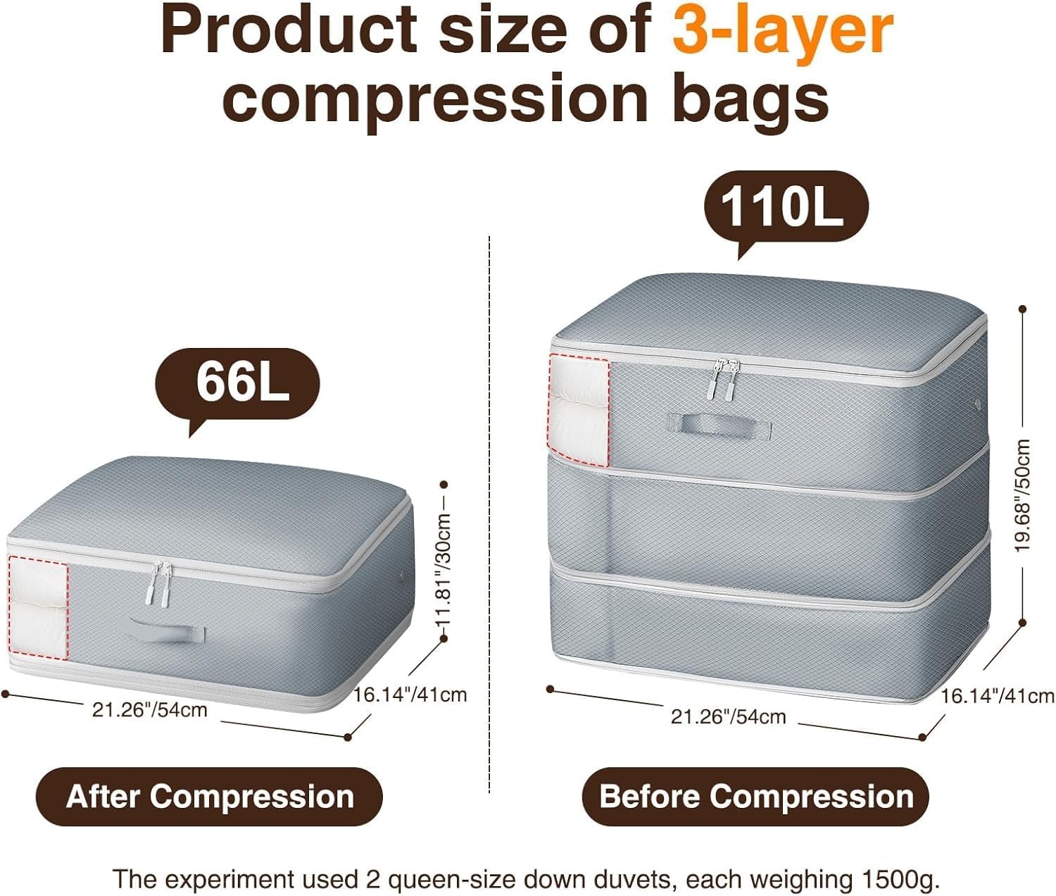 image:imageDIMJ Clothes Storage Bag 8 Pack 19L Compression Storage Bags for Sweater Closet Sheet Storage Organizer with Window Handle Compression Packing Cubes Space Saver Storage Bags with ZipperGray