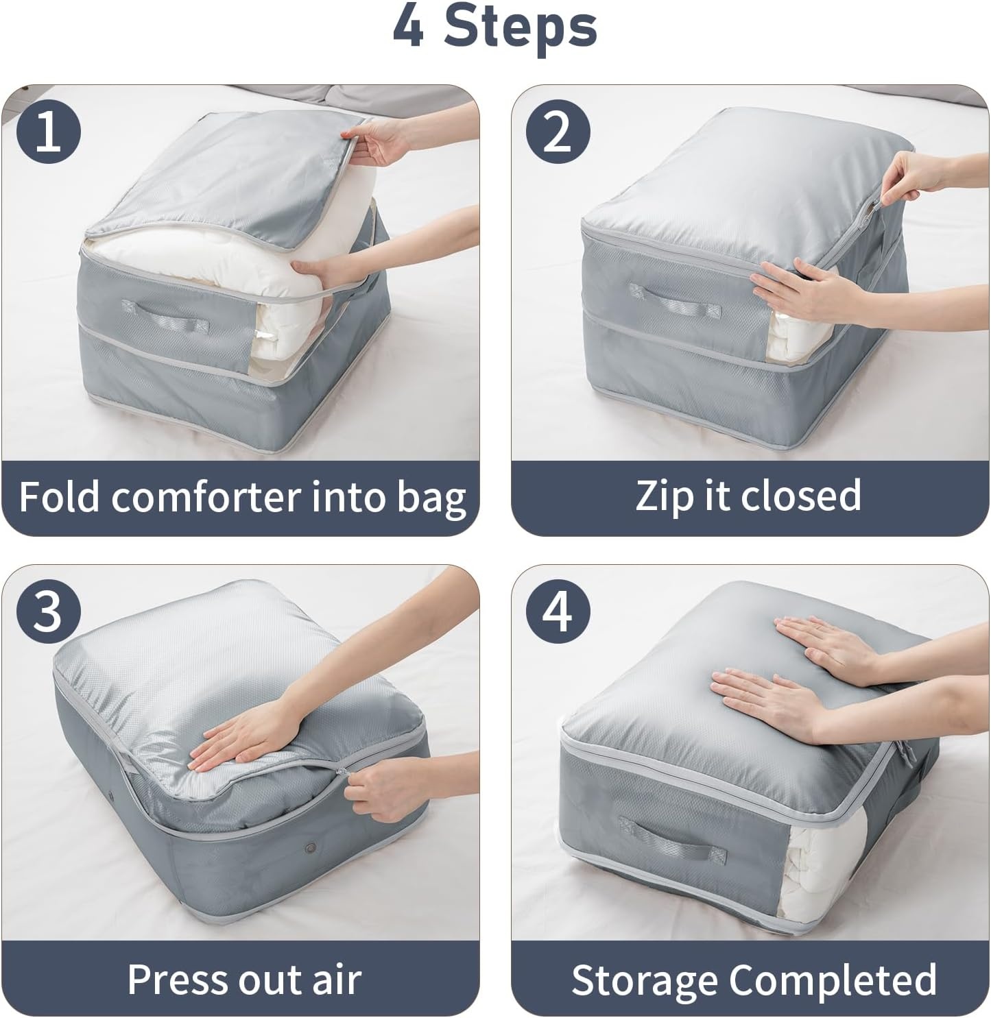 image:imageDIMJ Clothes Storage Bag 8 Pack 19L Compression Storage Bags for Sweater Closet Sheet Storage Organizer with Window Handle Compression Packing Cubes Space Saver Storage Bags with ZipperGray