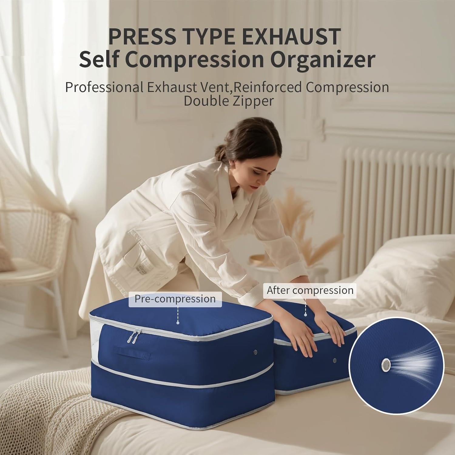 image:imageDIMJ Clothes Storage Bag 8 Pack 19L Compression Storage Bags for Sweater Closet Sheet Storage Organizer with Window Handle Compression Packing Cubes Space Saver Storage Bags with ZipperNavy Blue