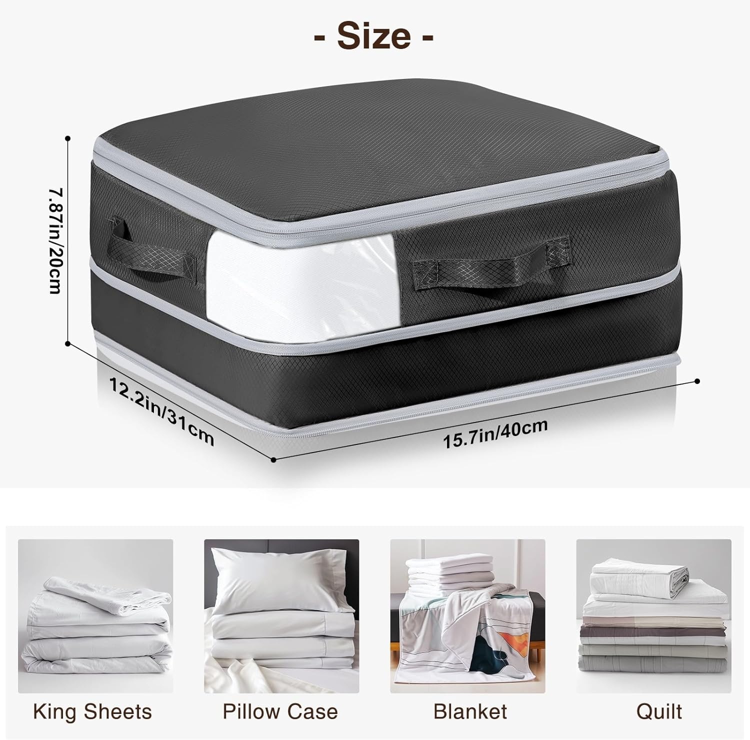image:imageDIMJ Clothes Storage Bag 8 Pack 19L Compression Storage Bags for Sweater Closet Sheet Storage Organizer with Window Handle Compression Packing Cubes Space Saver Storage Bags with ZipperBlack