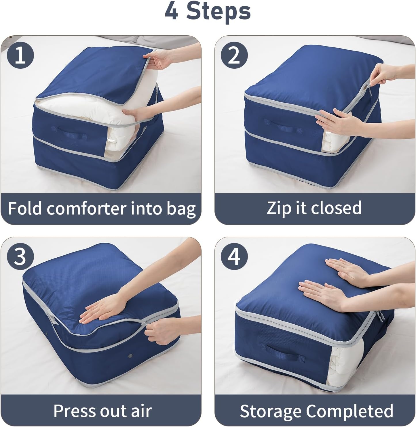 image:imageDIMJ Clothes Storage Bag 8 Pack 19L Compression Storage Bags for Sweater Closet Sheet Storage Organizer with Window Handle Compression Packing Cubes Space Saver Storage Bags with ZipperNavy Blue