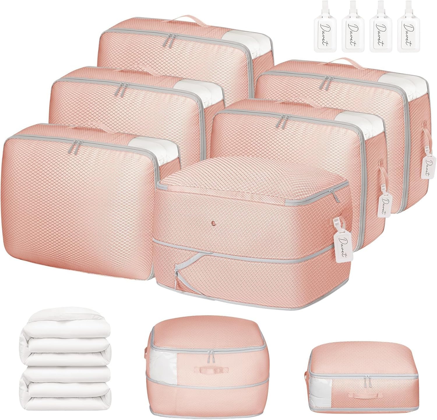 image:imageDIMJ Clothes Storage Bag 8 Pack 19L Compression Storage Bags for Sweater Closet Sheet Storage Organizer with Window Handle Compression Packing Cubes Space Saver Storage Bags with ZipperPink