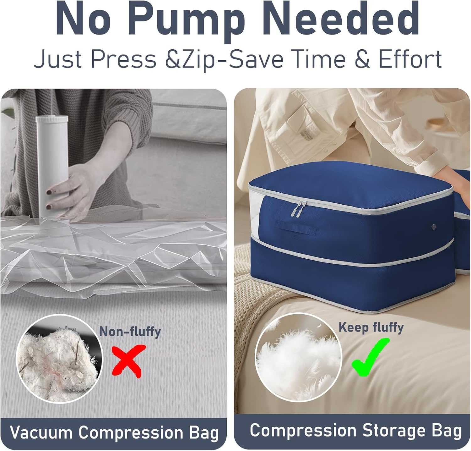 image:imageDIMJ Clothes Storage Bag 8 Pack 19L Compression Storage Bags for Sweater Closet Sheet Storage Organizer with Window Handle Compression Packing Cubes Space Saver Storage Bags with ZipperNavy Blue