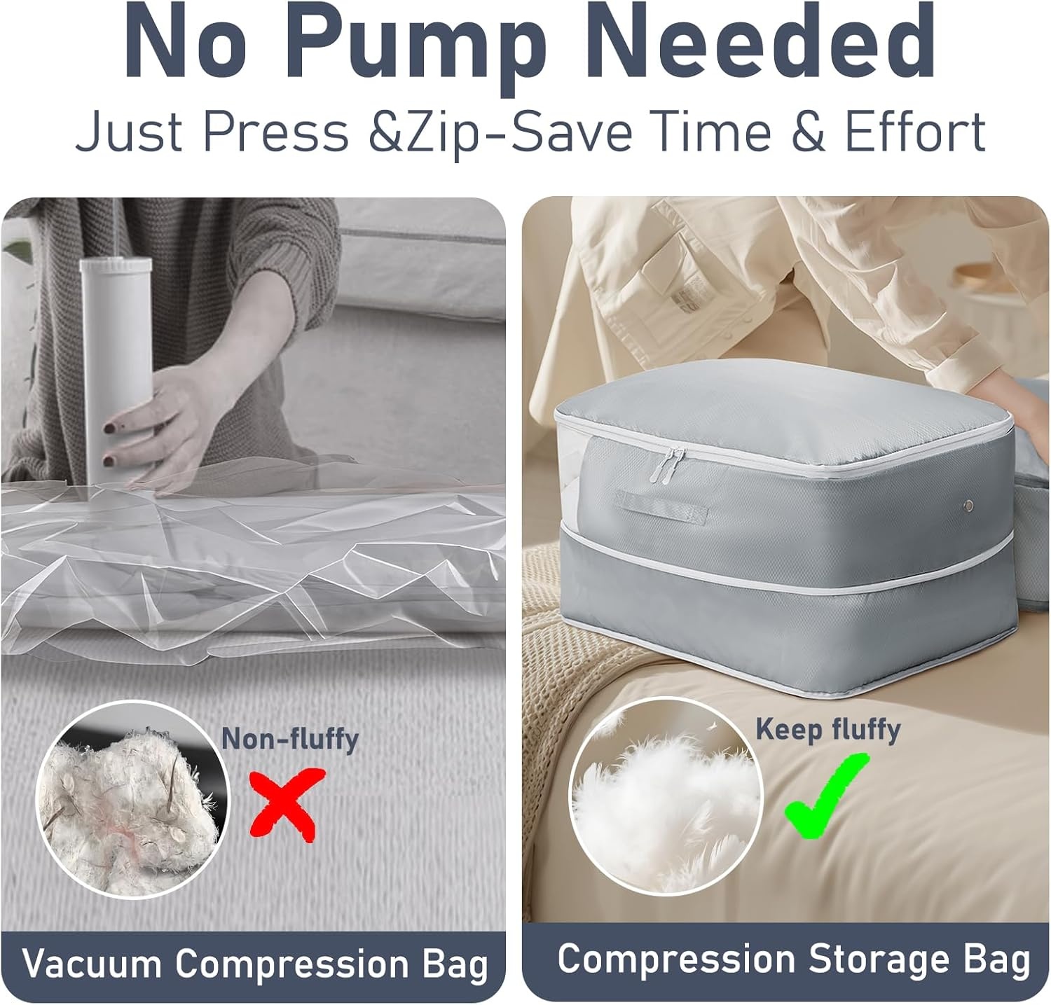 image:imageDIMJ Clothes Storage Bag 8 Pack 19L Compression Storage Bags for Sweater Closet Sheet Storage Organizer with Window Handle Compression Packing Cubes Space Saver Storage Bags with ZipperGray