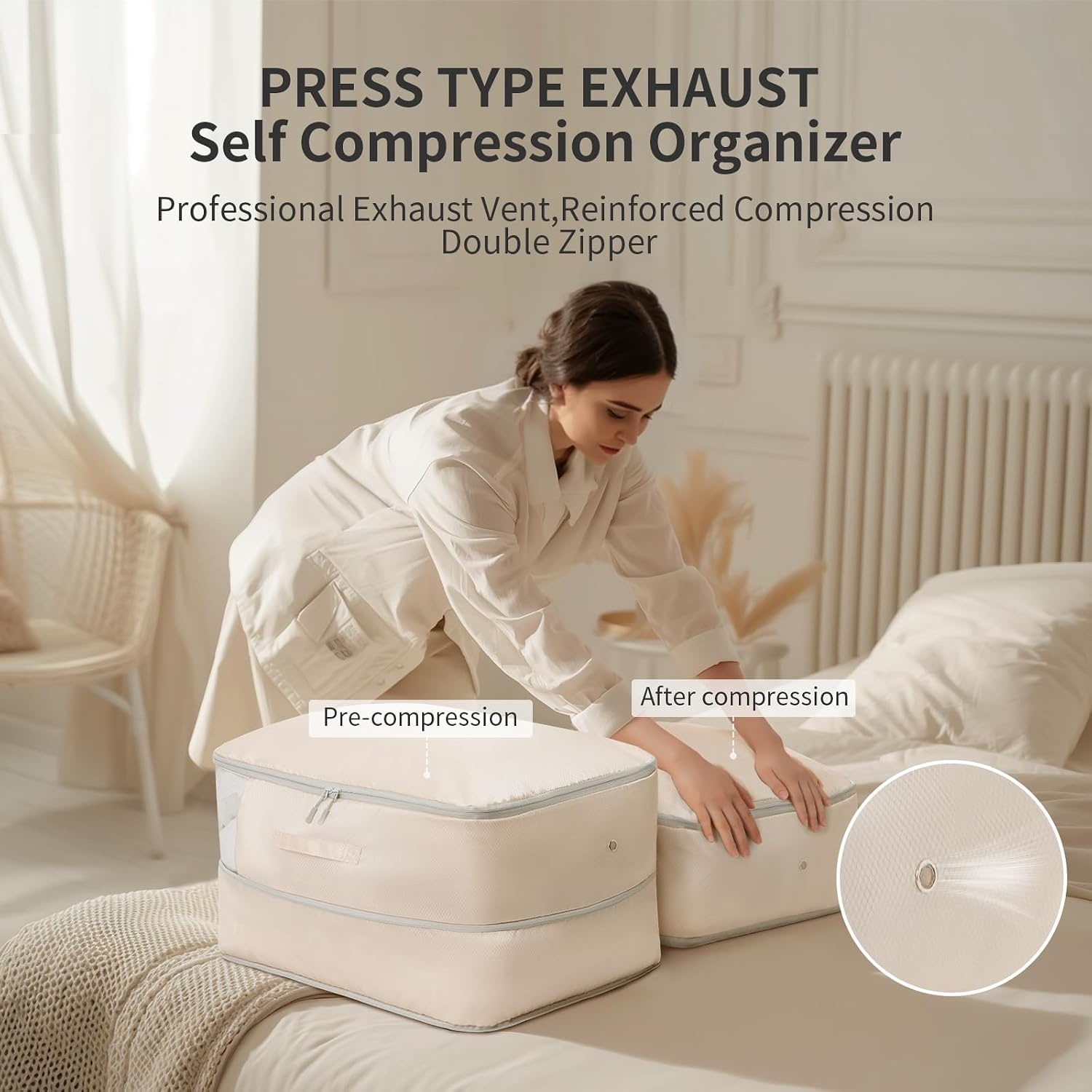 image:imageDIMJ Comforter Storage Bag 4 Pack Blanket Storage Organizer Compression Bags Large Capacity Ultra Space Saving Self Compression Organize for Bedding Pillow Duvet Sheet Storage with Zipper Window