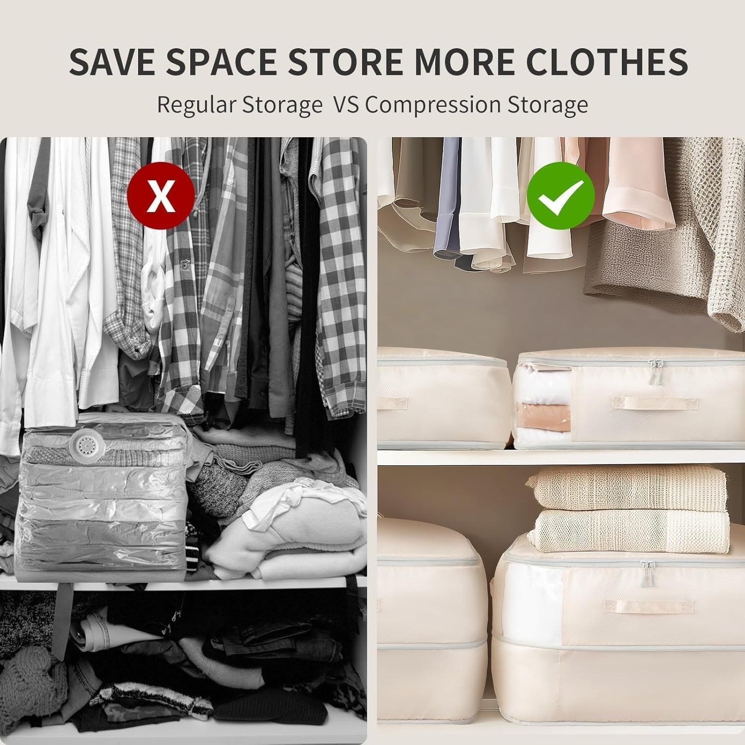 image:imageDIMJ Comforter Storage Bag 4 Pack Blanket Storage Organizer Compression Bags Large Capacity Ultra Space Saving Self Compression Organize for Bedding Pillow Duvet Sheet Storage with Zipper WindowBeige