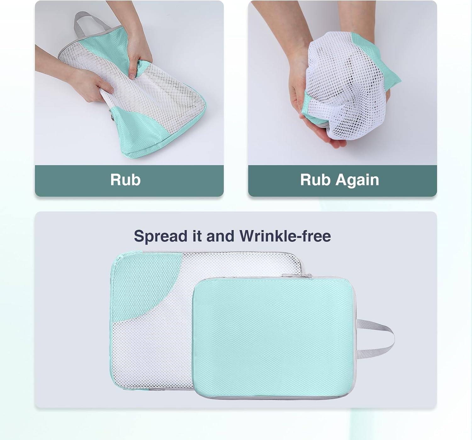image:imageDIMJ Compression Packing Cubes 8 Set for Travel With Double Zipper Mesh Cubes With Clear Window Wash Bag Blue YSHX005