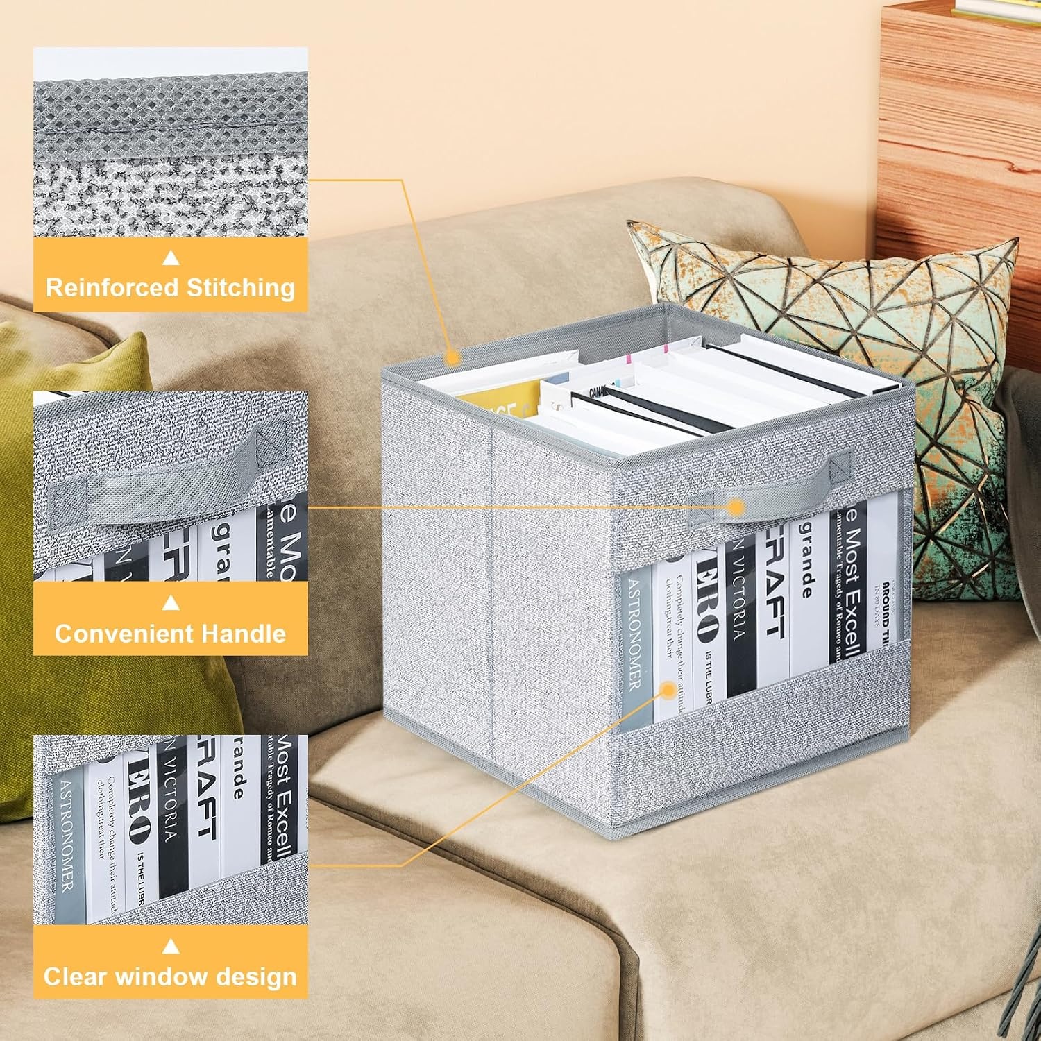 image:imageDIMJ Cube Storage Bin 6 Pack Collapsible Storage Bins Cube Storage Organizer with Window Fabric Storage Bins for Shelves Closet Baskets for Clothes Toys Books