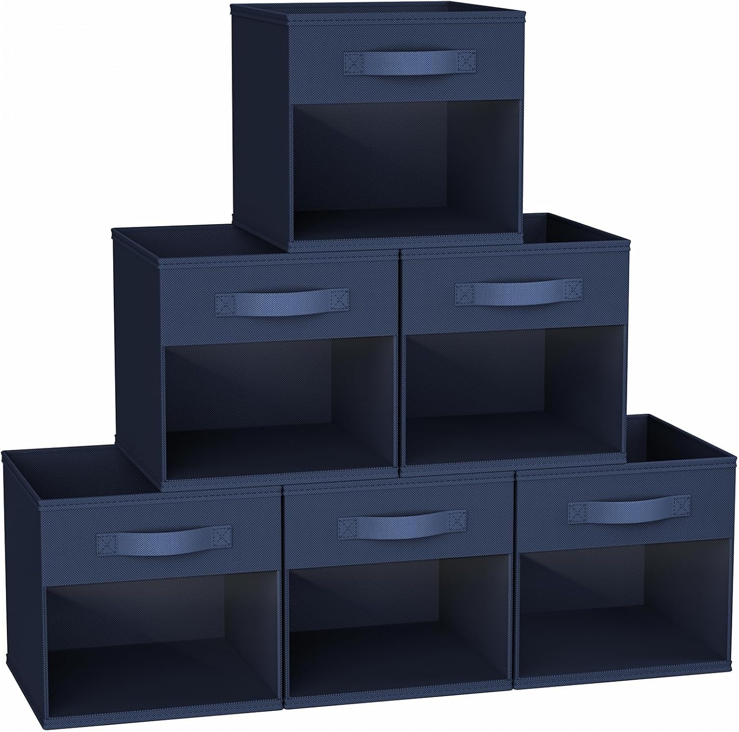 image:imageDIMJ Cube Storage Bin 6 Packs Collapsible Storage Bins with Handles Fabric Bins for Organization Cube Storage Organizer Bins for Closet Organization and Storage BeigeNavy Blue