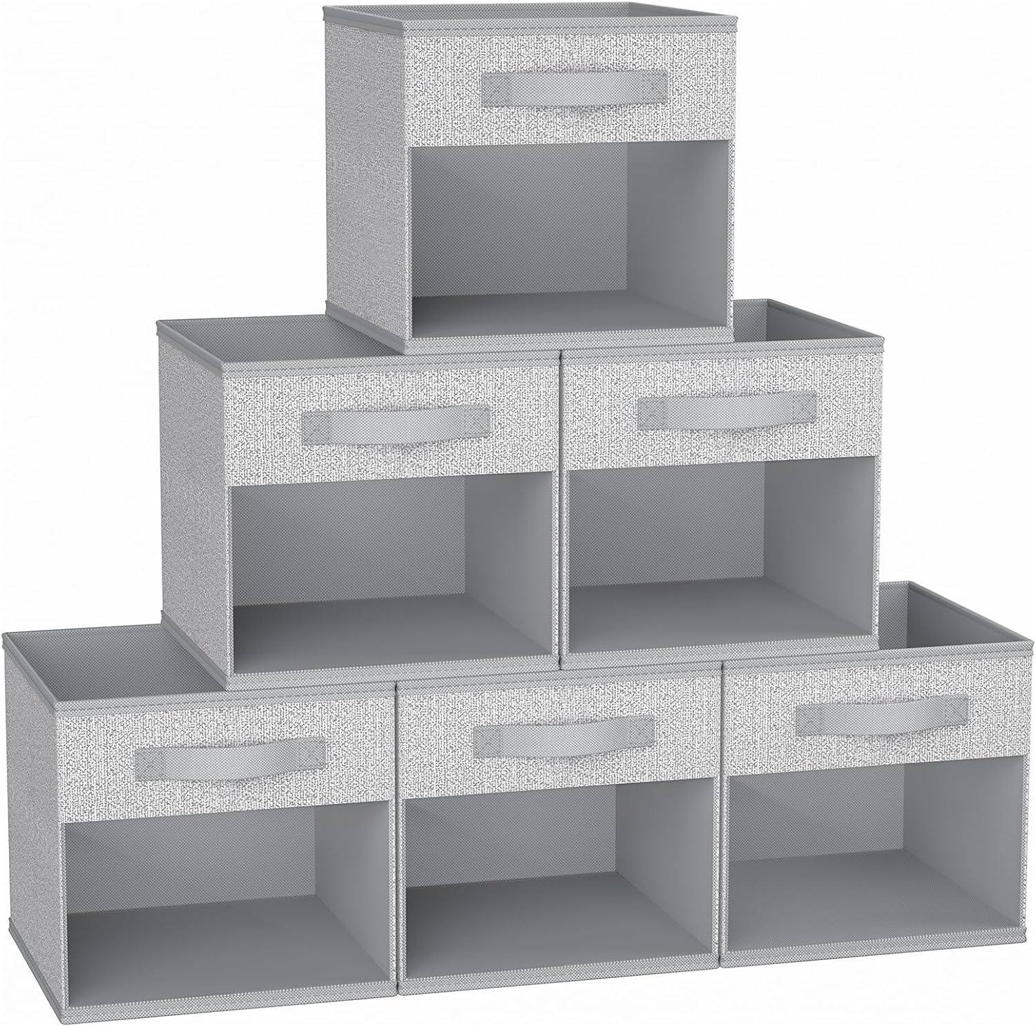 image:imageDIMJ Cube Storage Bin 6 Packs Collapsible Storage Bins with Handles Fabric Bins for Organization Cube Storage Organizer Bins for Closet Organization and Storage BeigeBlended Gray