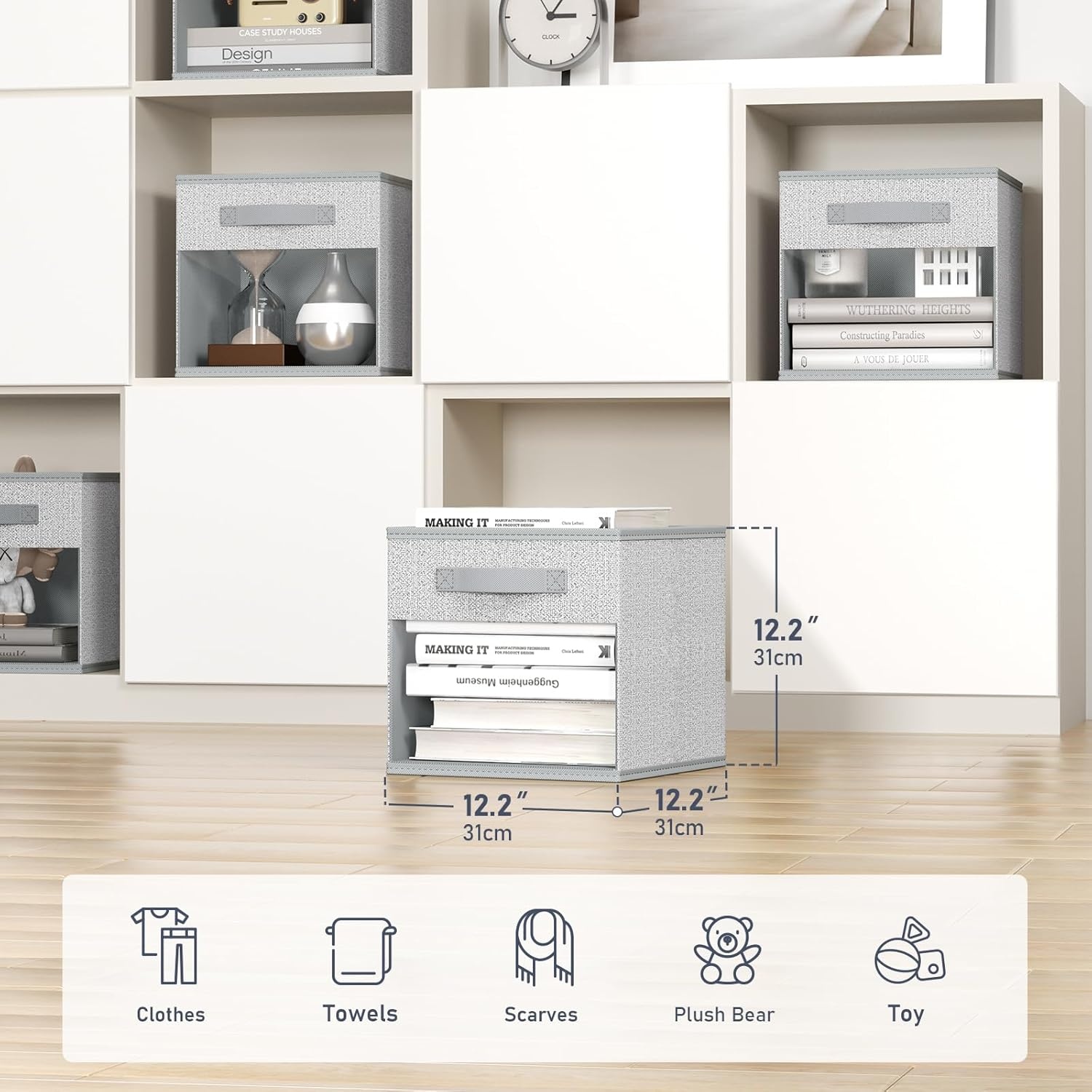 image:imageDIMJ Cube Storage Bin 6 Packs Collapsible Storage Bins with Handles Fabric Bins for Organization Cube Storage Organizer Bins for Closet Organization and Storage BeigeBlended Gray