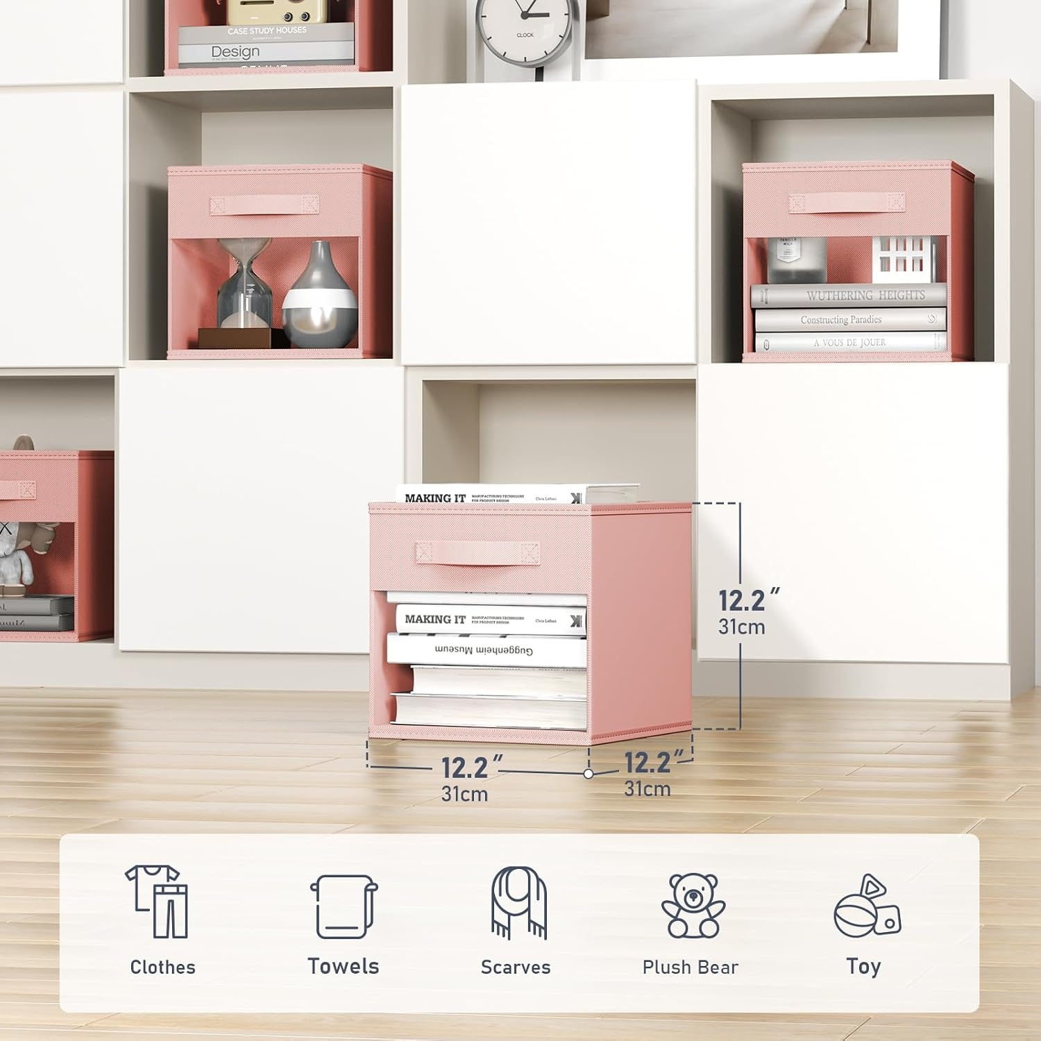 image:imageDIMJ Cube Storage Bin 6 Packs Collapsible Storage Bins with Handles Fabric Bins for Organization Cube Storage Organizer Bins for Closet Organization and Storage BeigePink