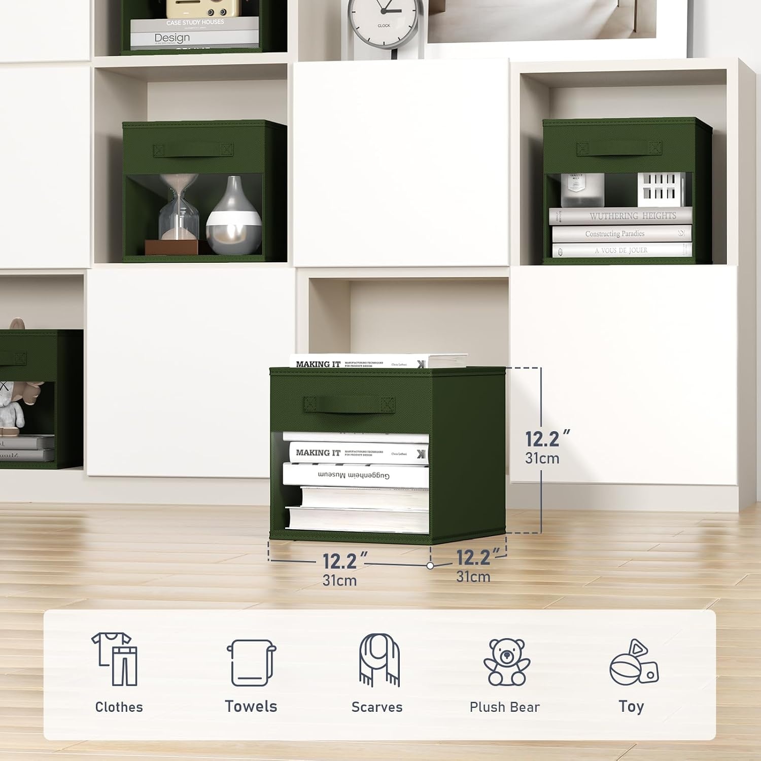 image:imageDIMJ Cube Storage Bin 6 Packs Collapsible Storage Bins with Handles Fabric Bins for Organization Cube Storage Organizer Bins for Closet Organization and Storage BeigeGreen