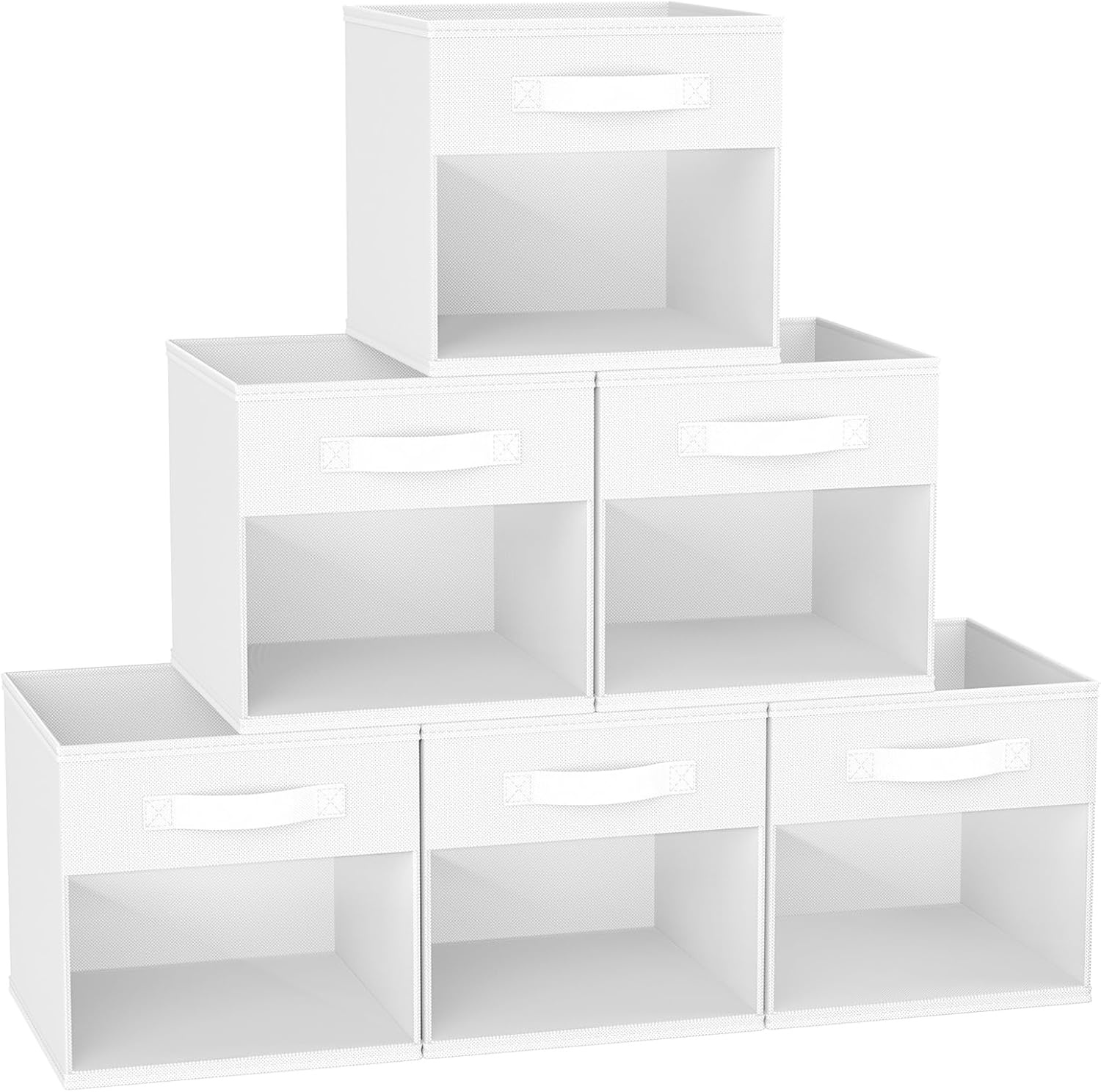 image:imageDIMJ Cube Storage Bin 6 Packs Collapsible Storage Bins with Handles Fabric Bins for Organization Cube Storage Organizer Bins for Closet Organization and Storage BeigeWhite