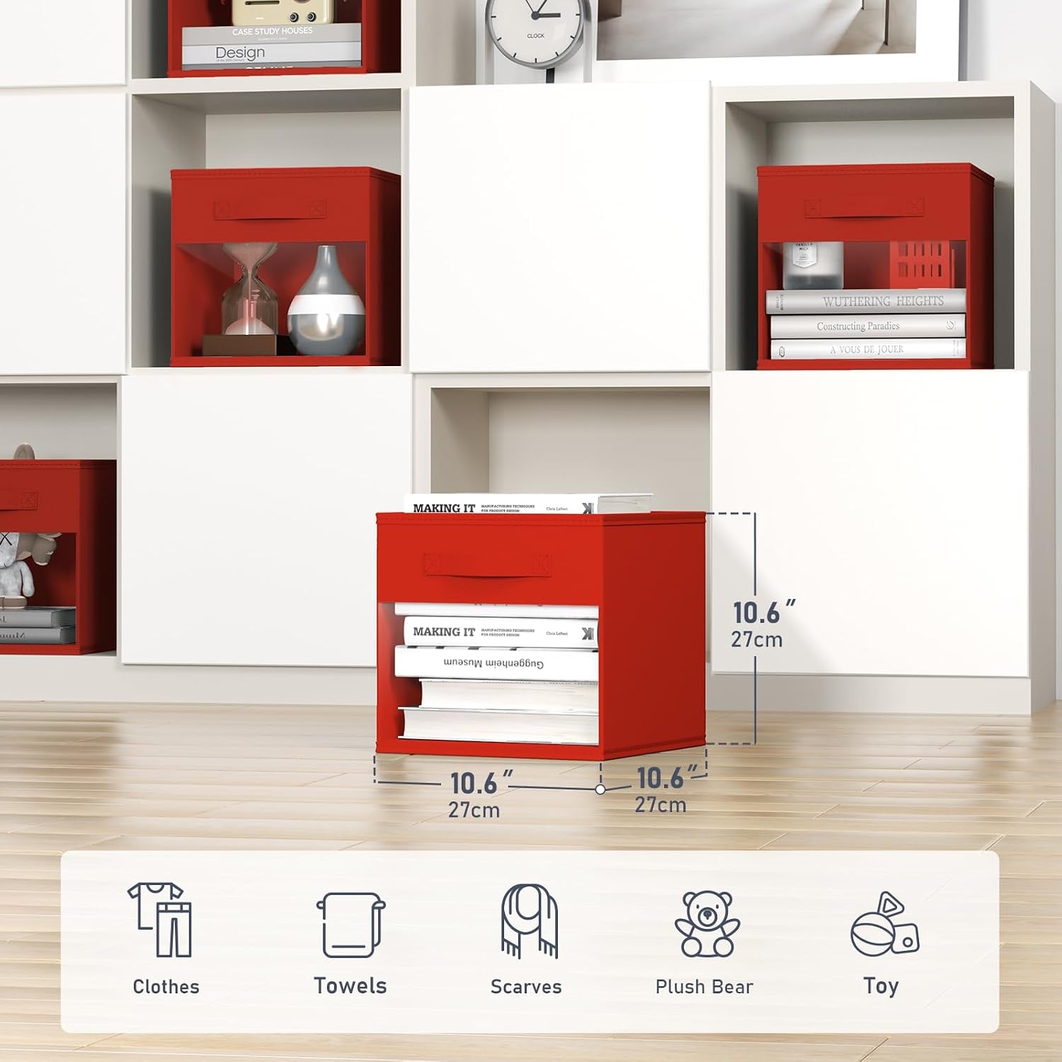 image:imageDIMJ Cube Storage Bin 6 Packs Collapsible Storage Bins with Handles Fabric Bins for Organization Cube Storage Organizer Bins for Closet Organization and Storage BeigeRed