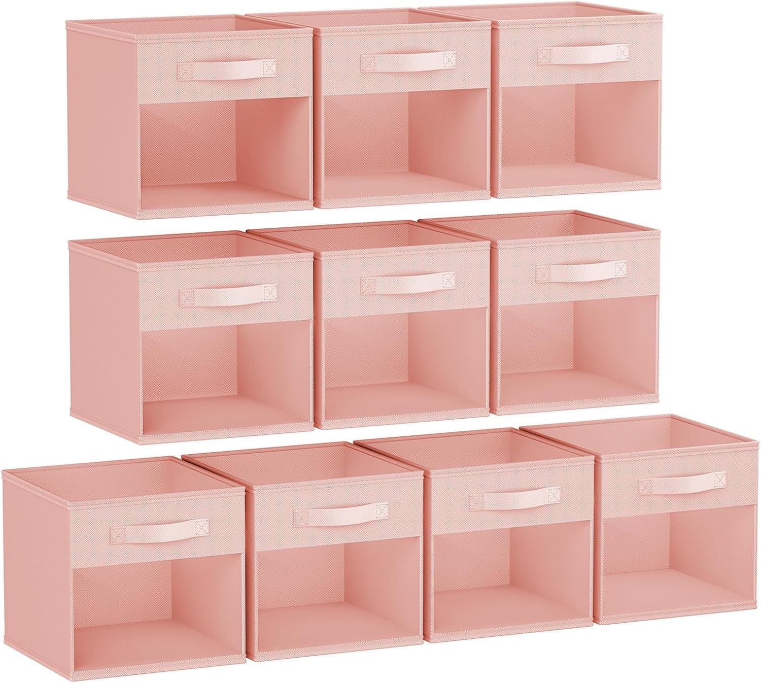 image:imageDIMJ Cube Storage Bin 6 Packs Collapsible Storage Bins with Handles Fabric Bins for Organization Cube Storage Organizer Bins for Closet Organization and Storage BeigePink