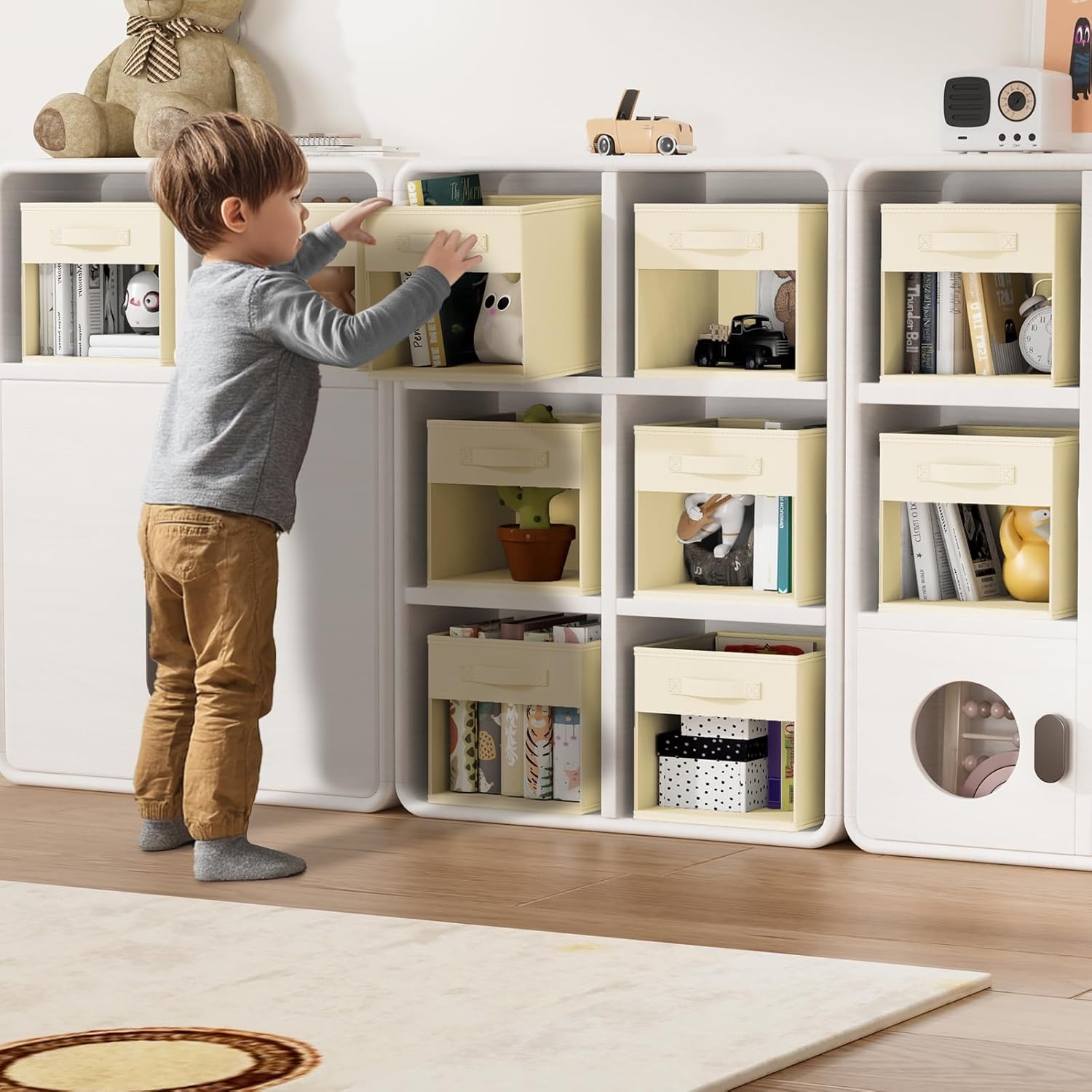 image:imageDIMJ Cube Storage Bin 6 Packs Collapsible Storage Bins with Handles Fabric Bins for Organization Cube Storage Organizer Bins for Closet Organization and Storage BeigeBeige