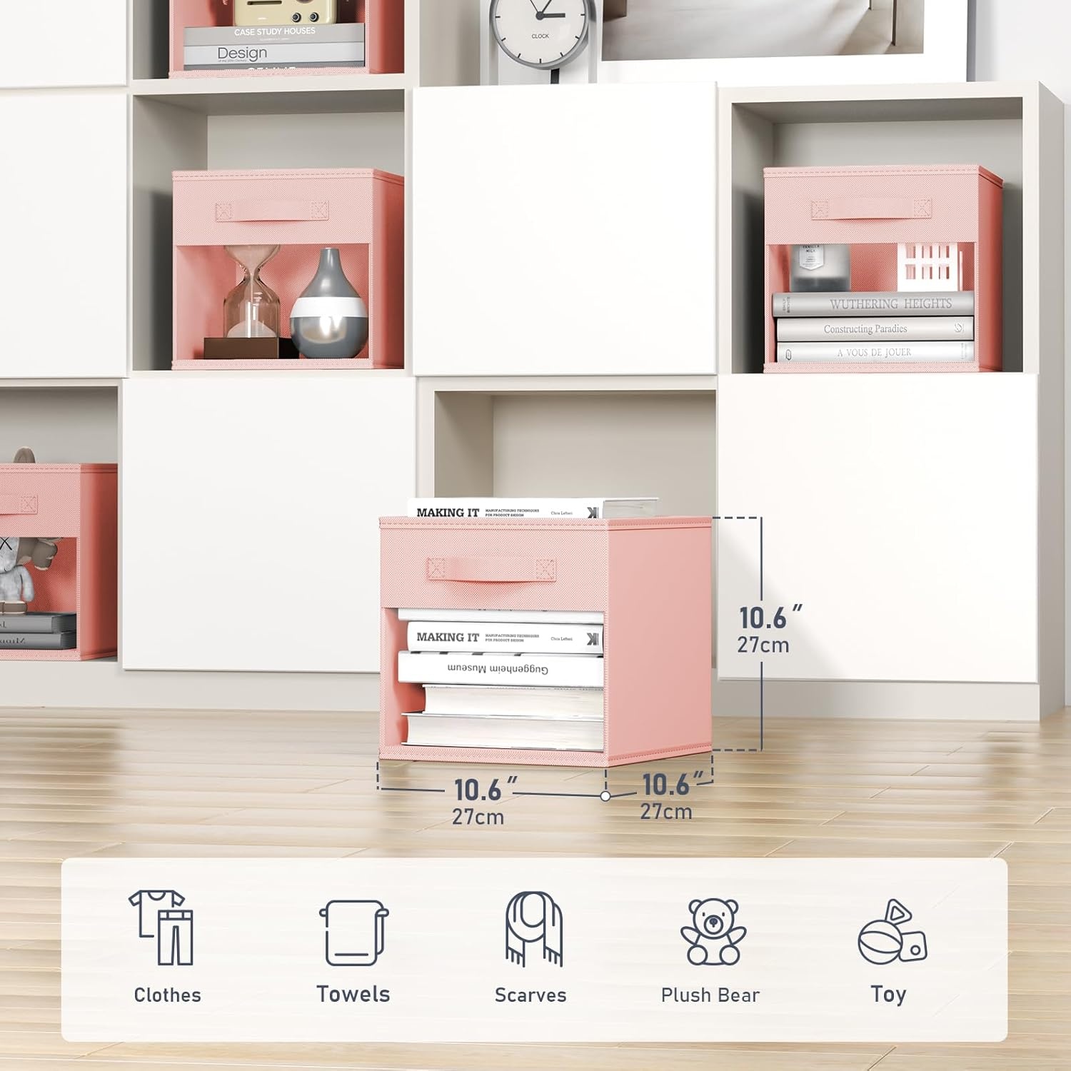 image:imageDIMJ Cube Storage Bin 6 Packs Collapsible Storage Bins with Handles Fabric Bins for Organization Cube Storage Organizer Bins for Closet Organization and Storage BeigePink