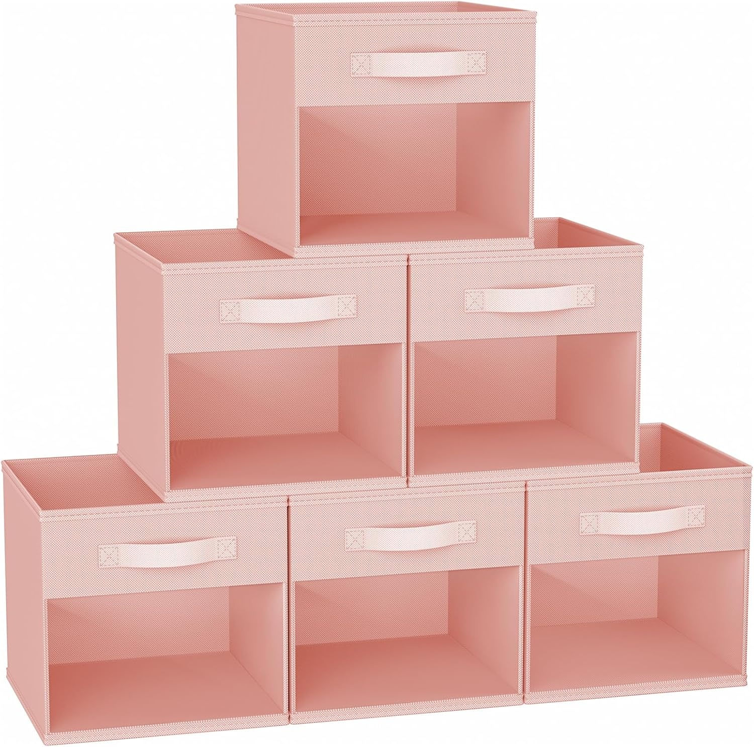image:imageDIMJ Cube Storage Bin 6 Packs Collapsible Storage Bins with Handles Fabric Bins for Organization Cube Storage Organizer Bins for Closet Organization and Storage BeigePink