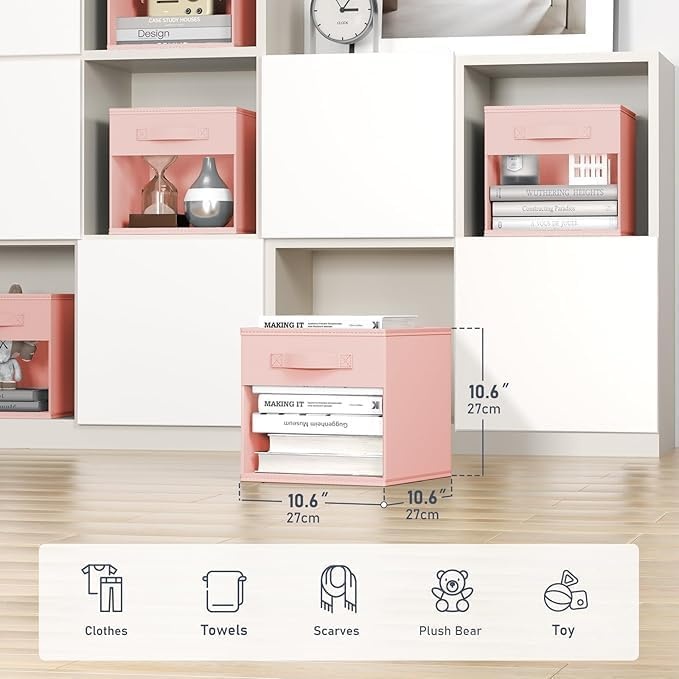 image:imageDIMJ Cube Storage Bin 6 Packs Collapsible Storage Bins with Handles Fabric Bins for Organization Cube Storage Organizer Bins for Closet Organization and Storage BeigePink