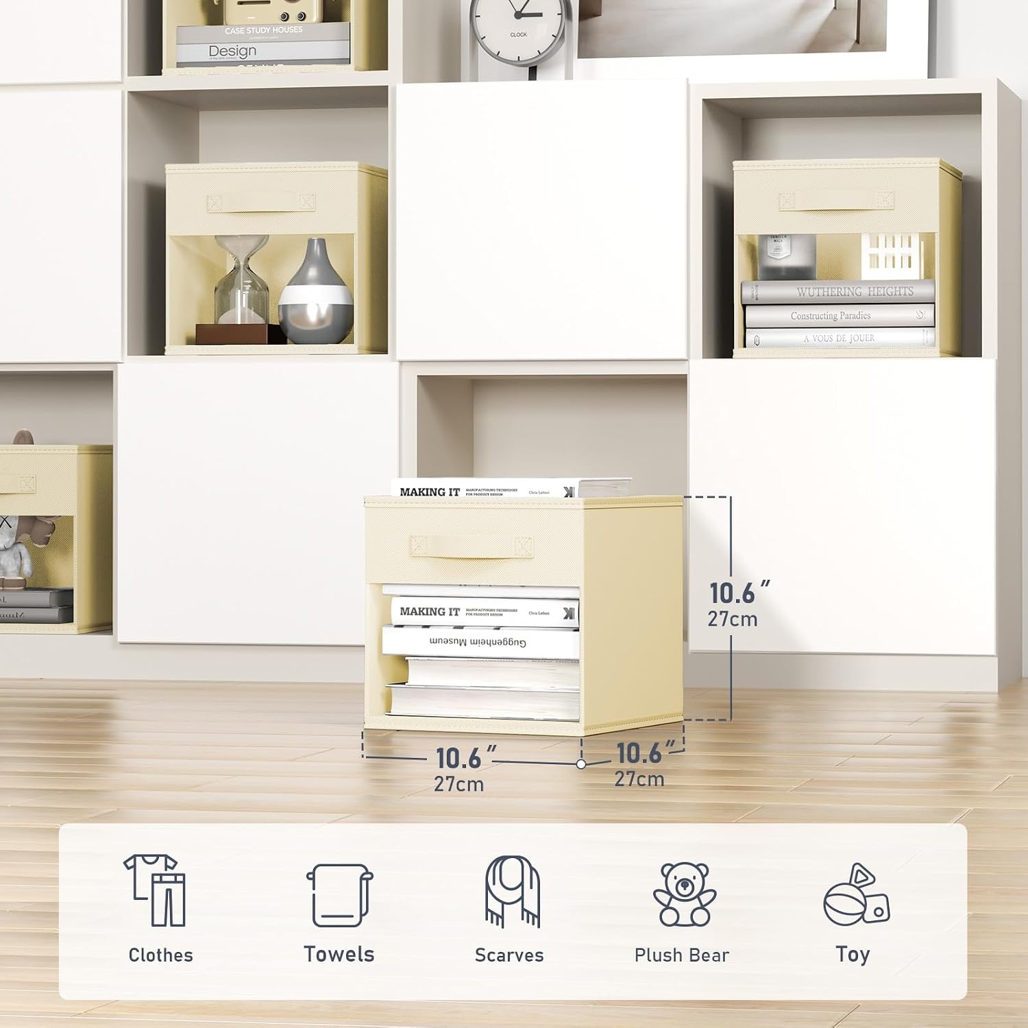 image:imageDIMJ Cube Storage Bin 6 Packs Collapsible Storage Bins with Handles Fabric Bins for Organization Cube Storage Organizer Bins for Closet Organization and Storage BeigeBeige