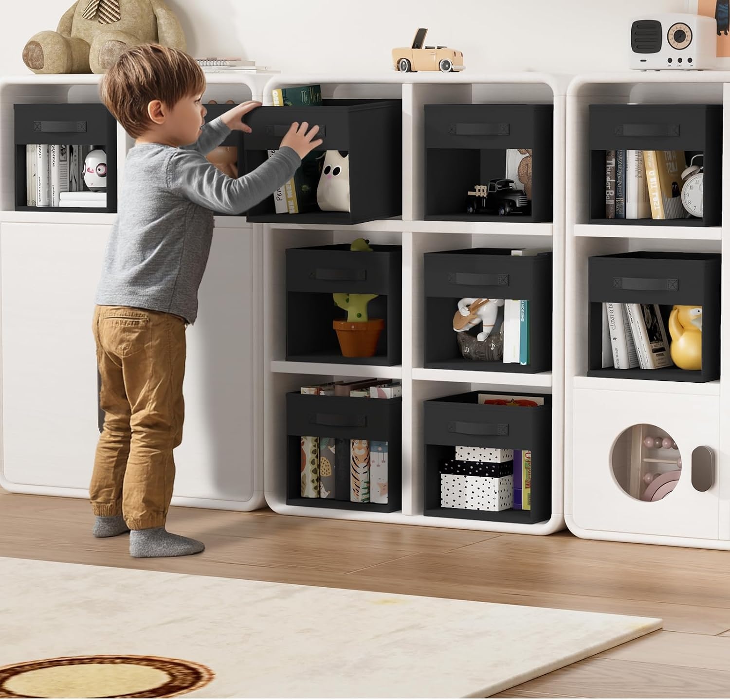 image:imageDIMJ Cube Storage Bin 6 Packs Collapsible Storage Bins with Handles Fabric Bins for Organization Cube Storage Organizer Bins for Closet Organization and Storage BeigeBlack
