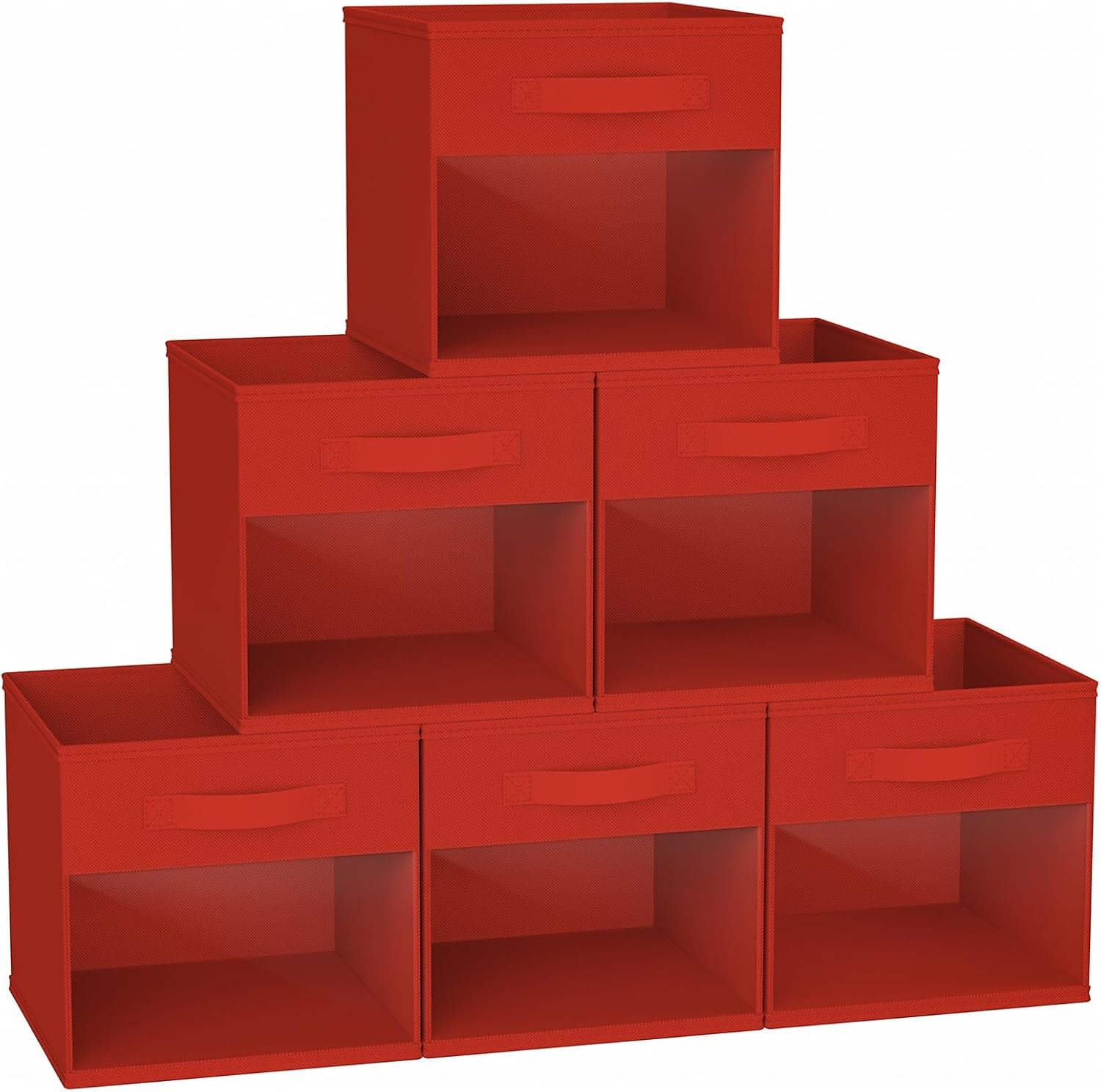 image:imageDIMJ Cube Storage Bin 6 Packs Collapsible Storage Bins with Handles Fabric Bins for Organization Cube Storage Organizer Bins for Closet Organization and Storage BeigeRed
