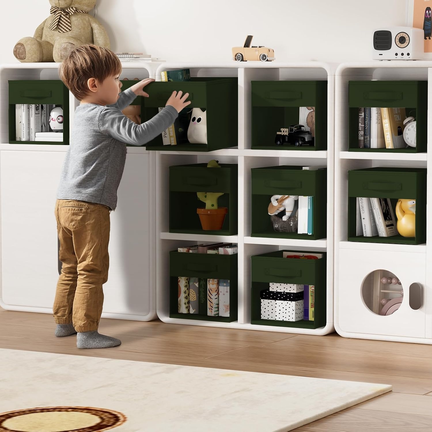 image:imageDIMJ Cube Storage Bin 6 Packs Collapsible Storage Bins with Handles Fabric Bins for Organization Cube Storage Organizer Bins for Closet Organization and Storage BeigeGreen