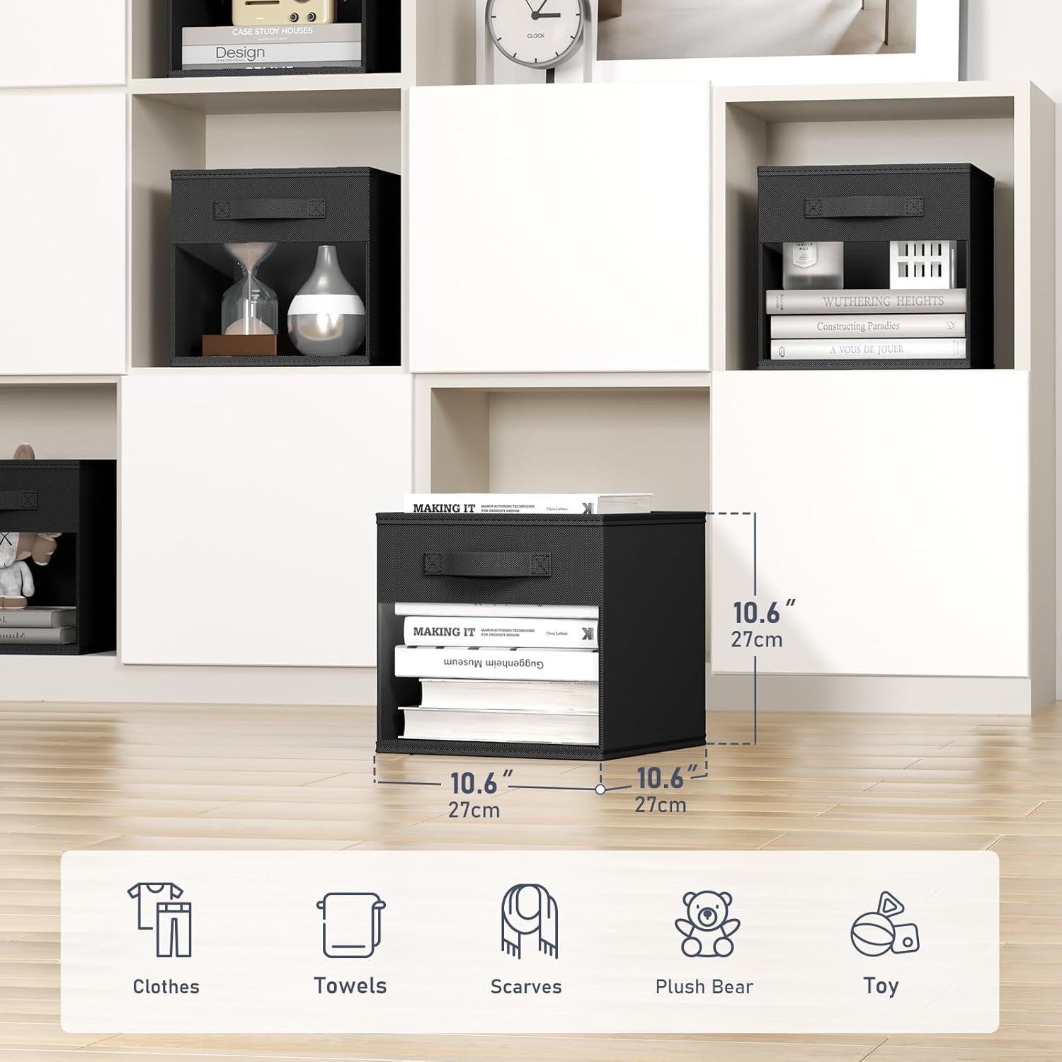image:imageDIMJ Cube Storage Bin 6 Packs Collapsible Storage Bins with Handles Fabric Bins for Organization Cube Storage Organizer Bins for Closet Organization and Storage BeigeBlack