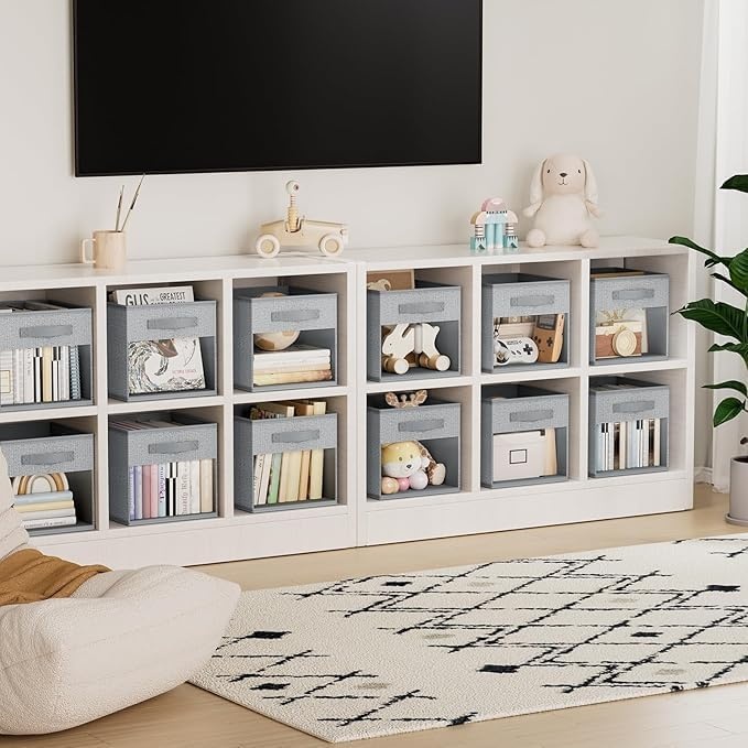 image:imageDIMJ Cube Storage Bin 6 Packs Collapsible Storage Bins with Handles Fabric Bins for Organization Cube Storage Organizer Bins for Closet Organization and Storage BeigeBlended Gray
